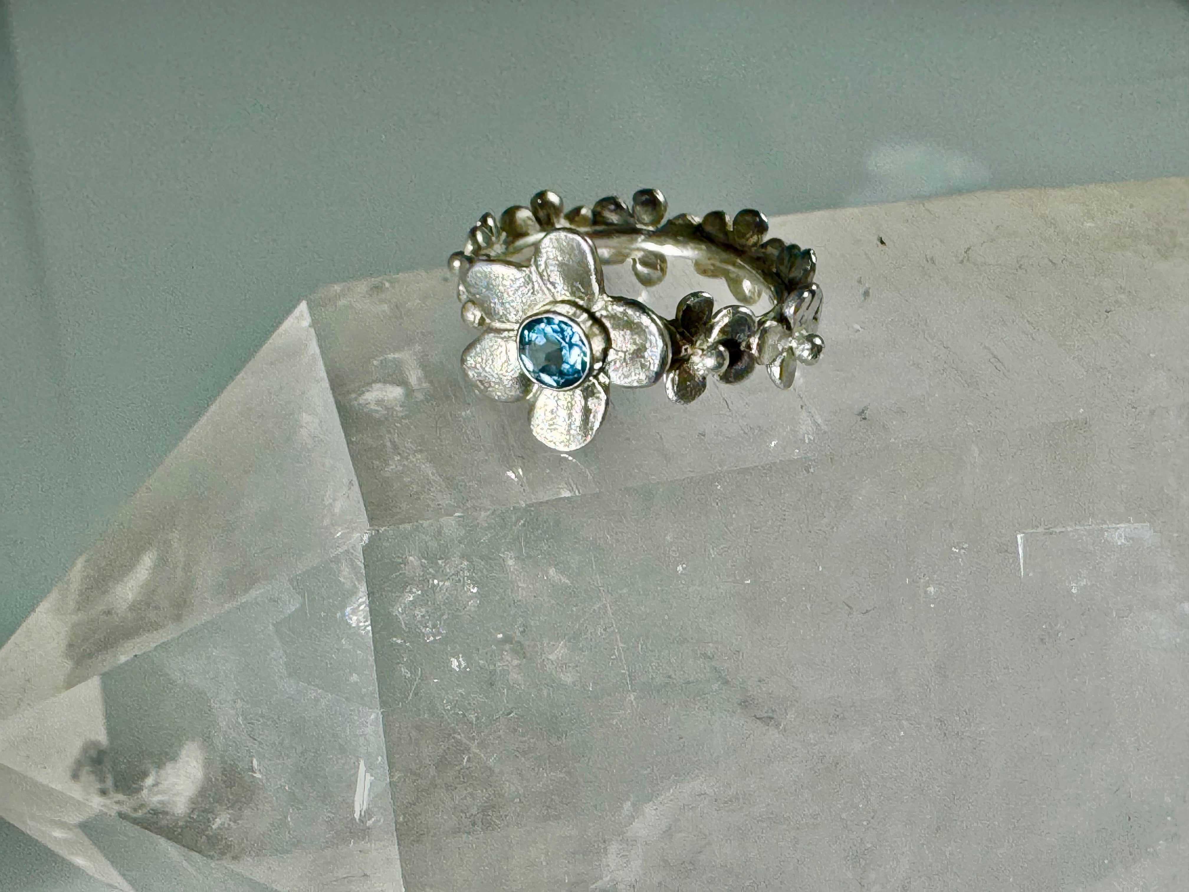 Aquamarine Flower Ring