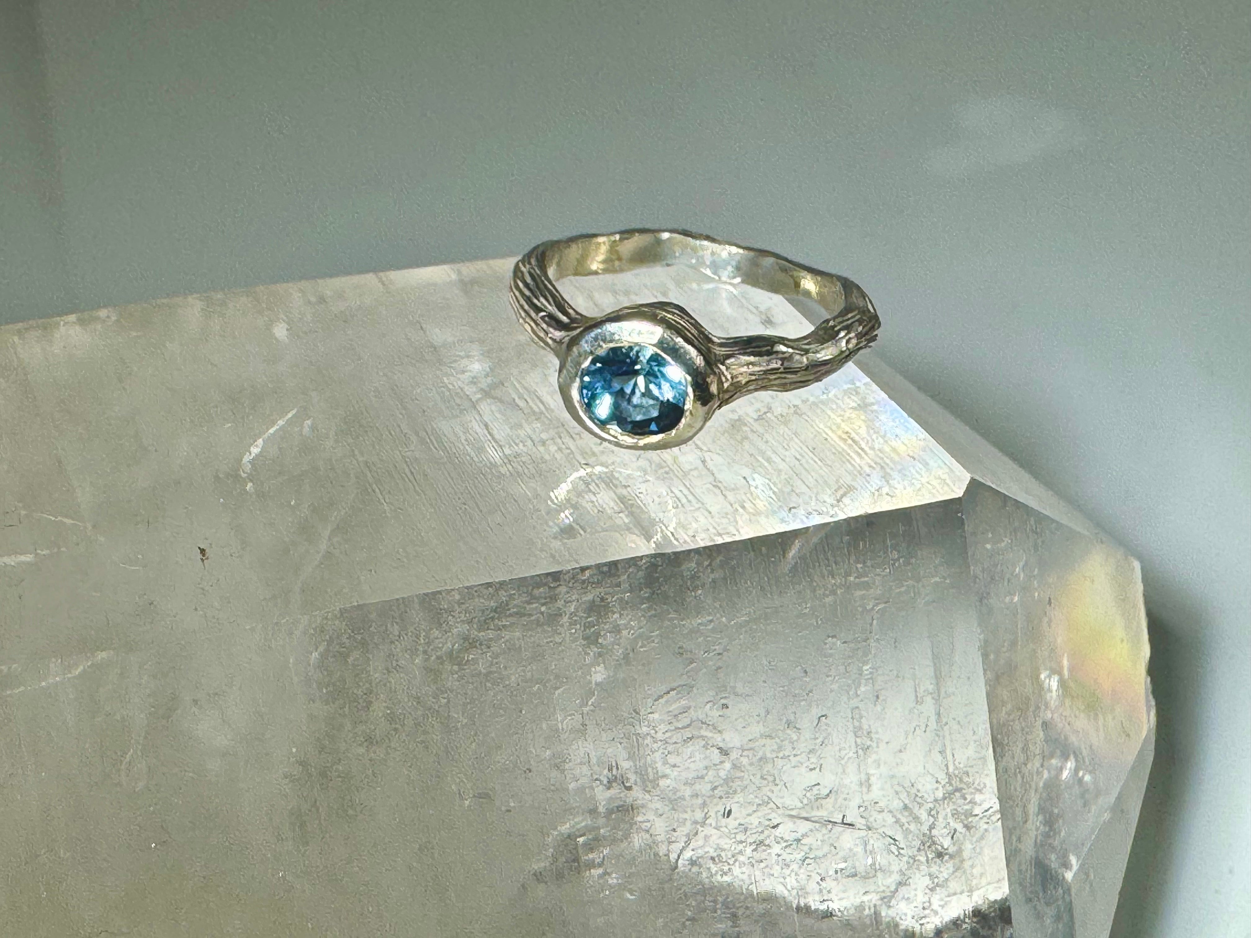 Aquamarine Bark Sterling Ring