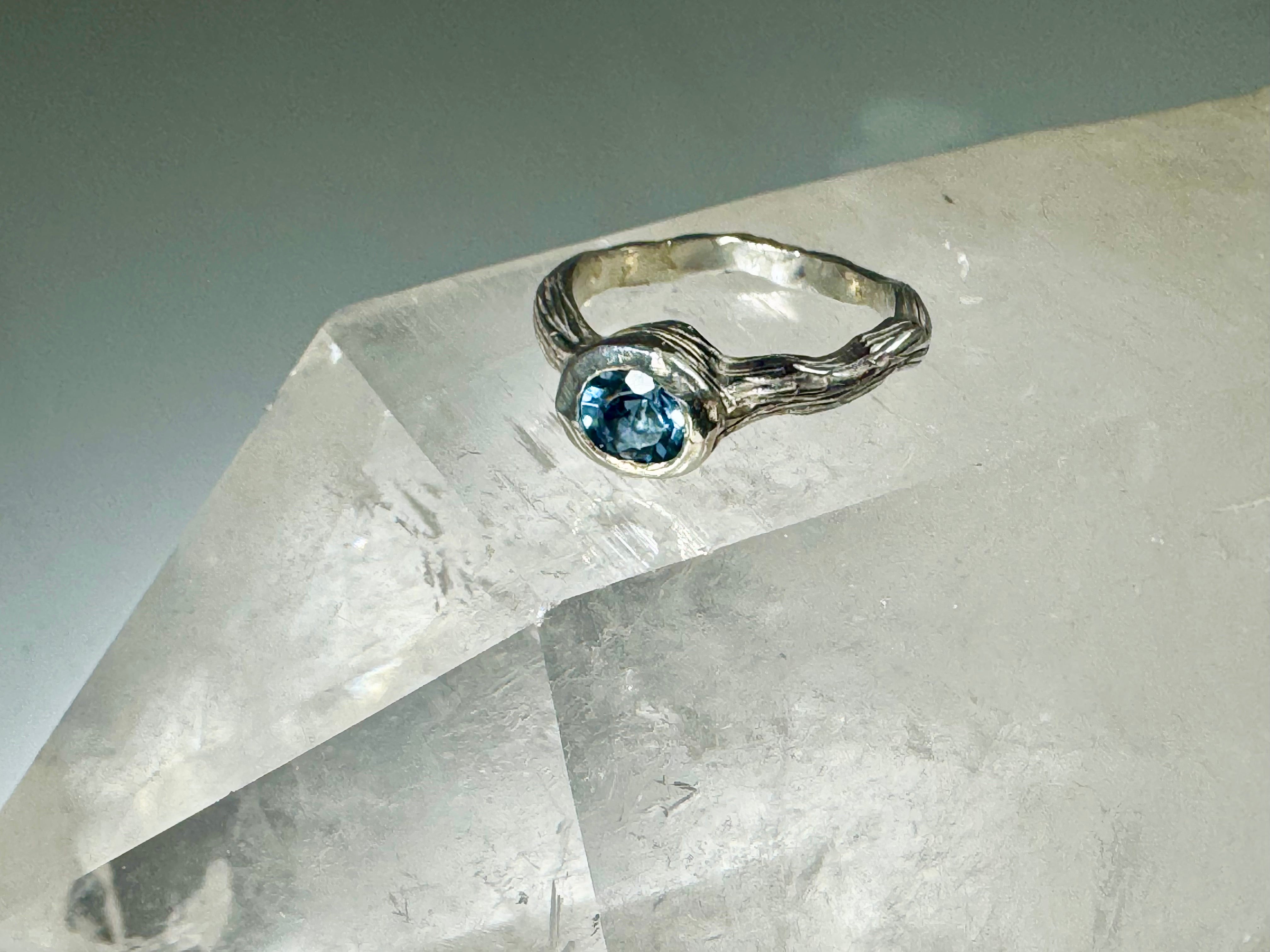 Aquamarine Bark Sterling Ring
