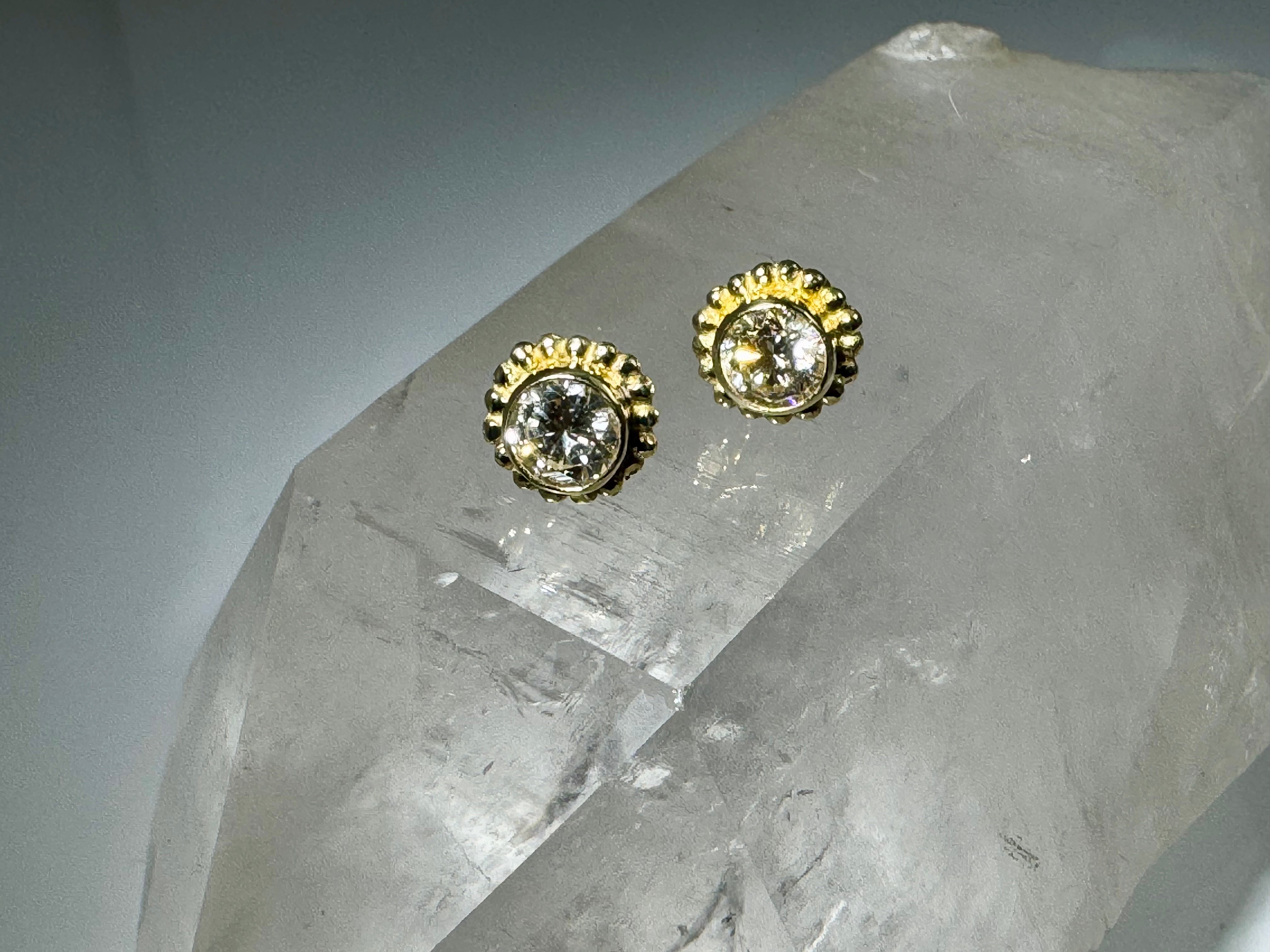Diamond Large Beaded Bezel 18k Studs