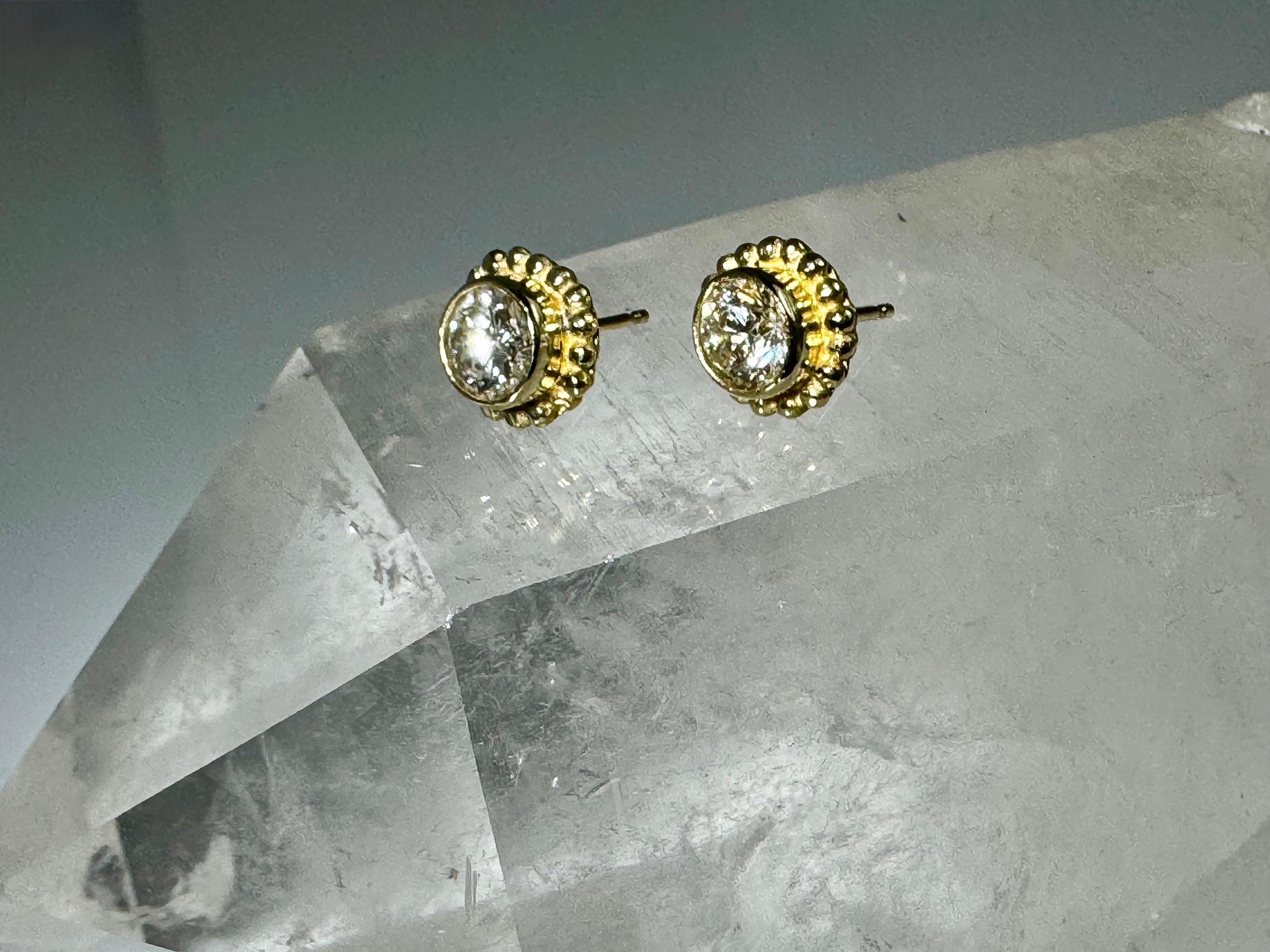 Diamond Large Beaded Bezel 18k Studs