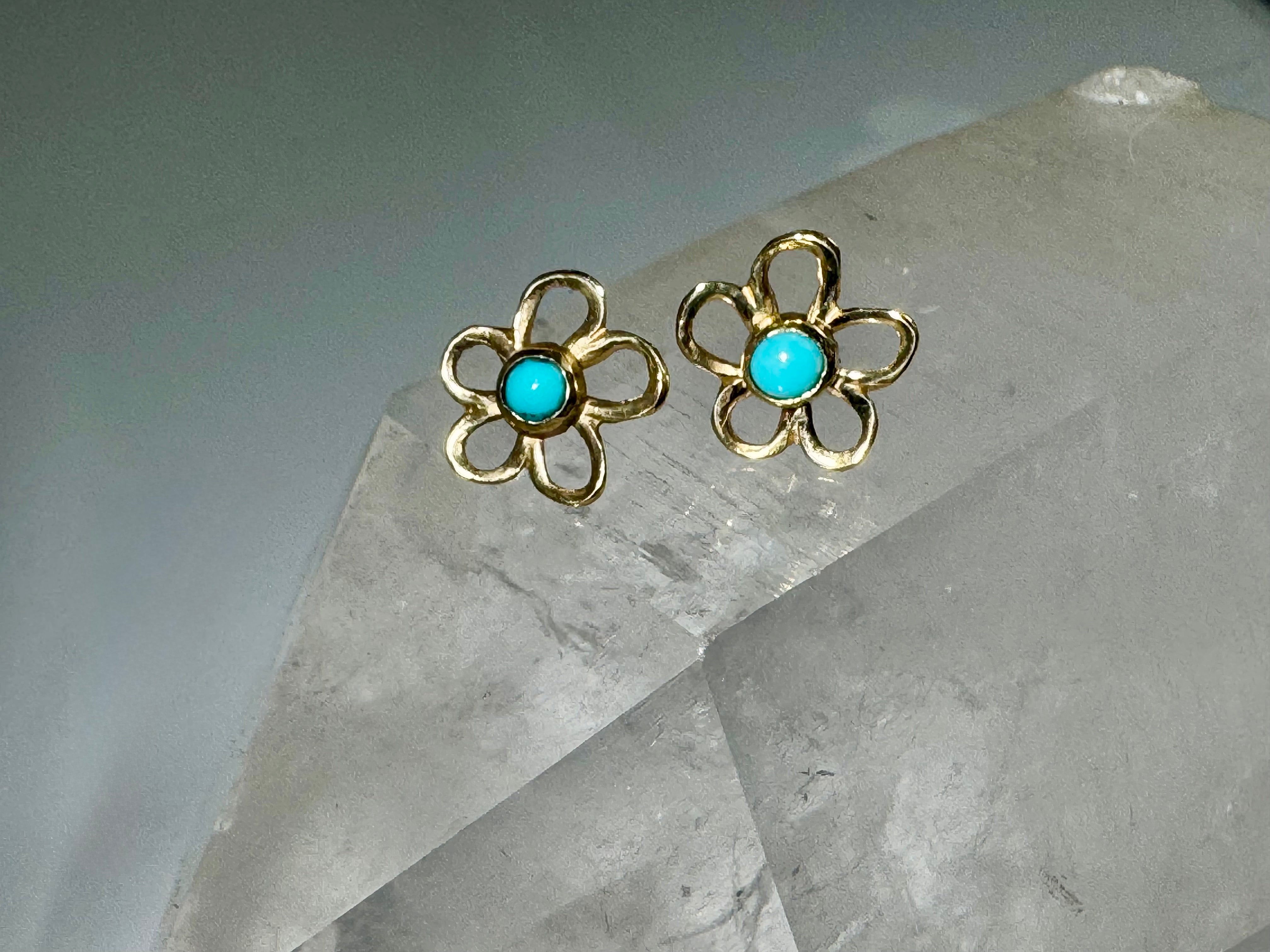 Turquoise Open Flower 14k Studs