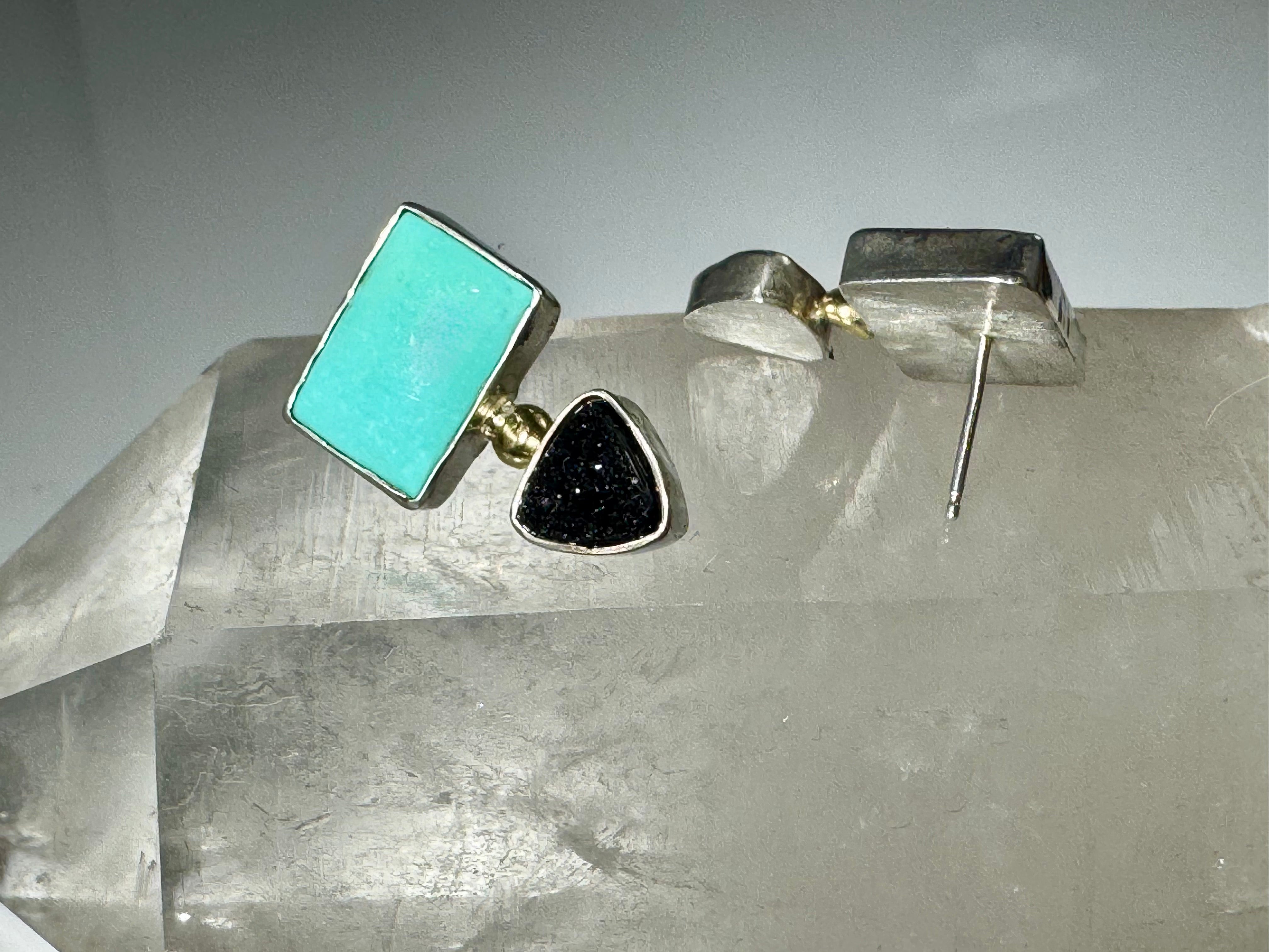 Turquoise & Black Druzy Sterling /22k Studs