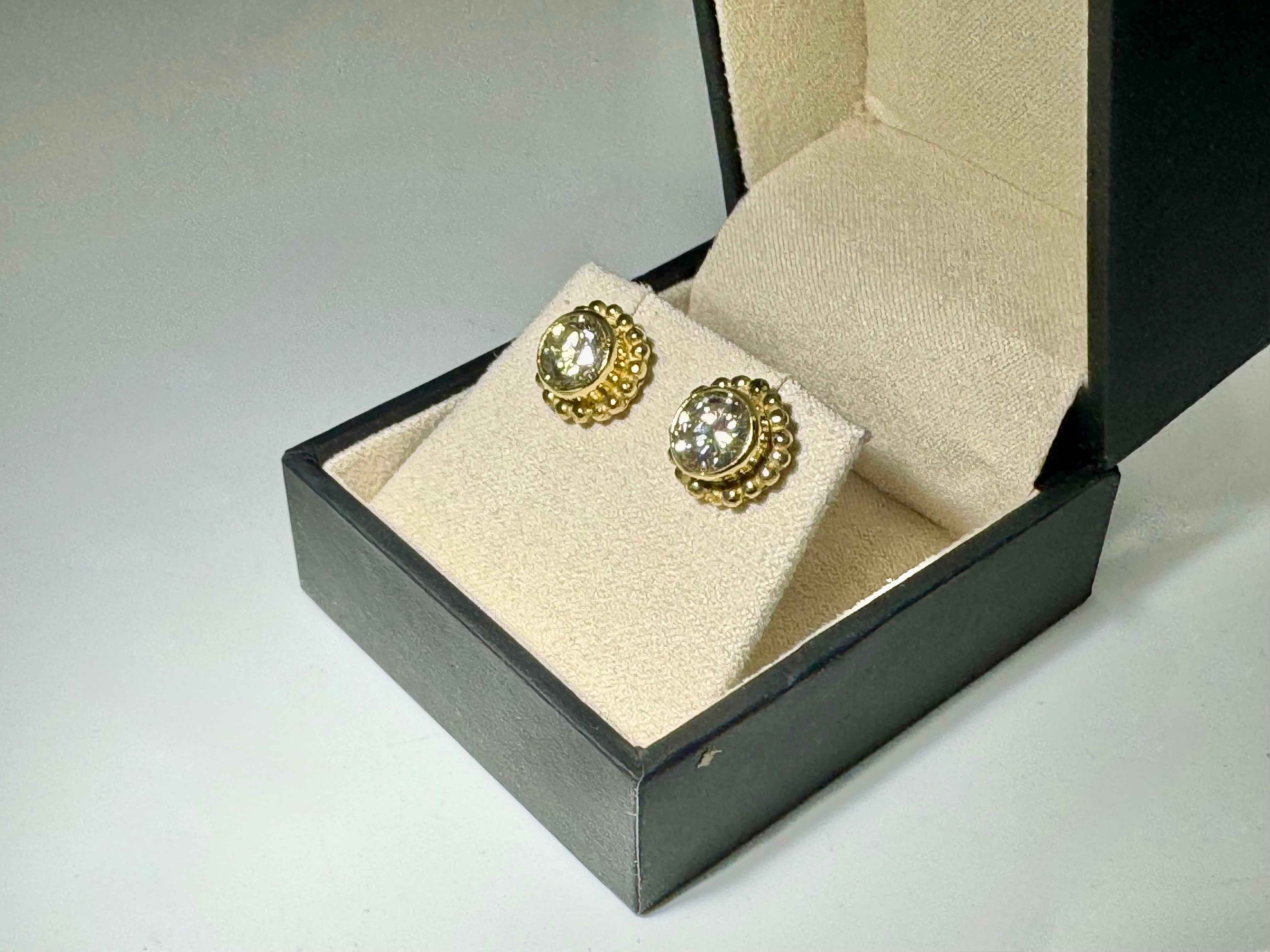 Diamond Large Beaded Bezel 18k Studs