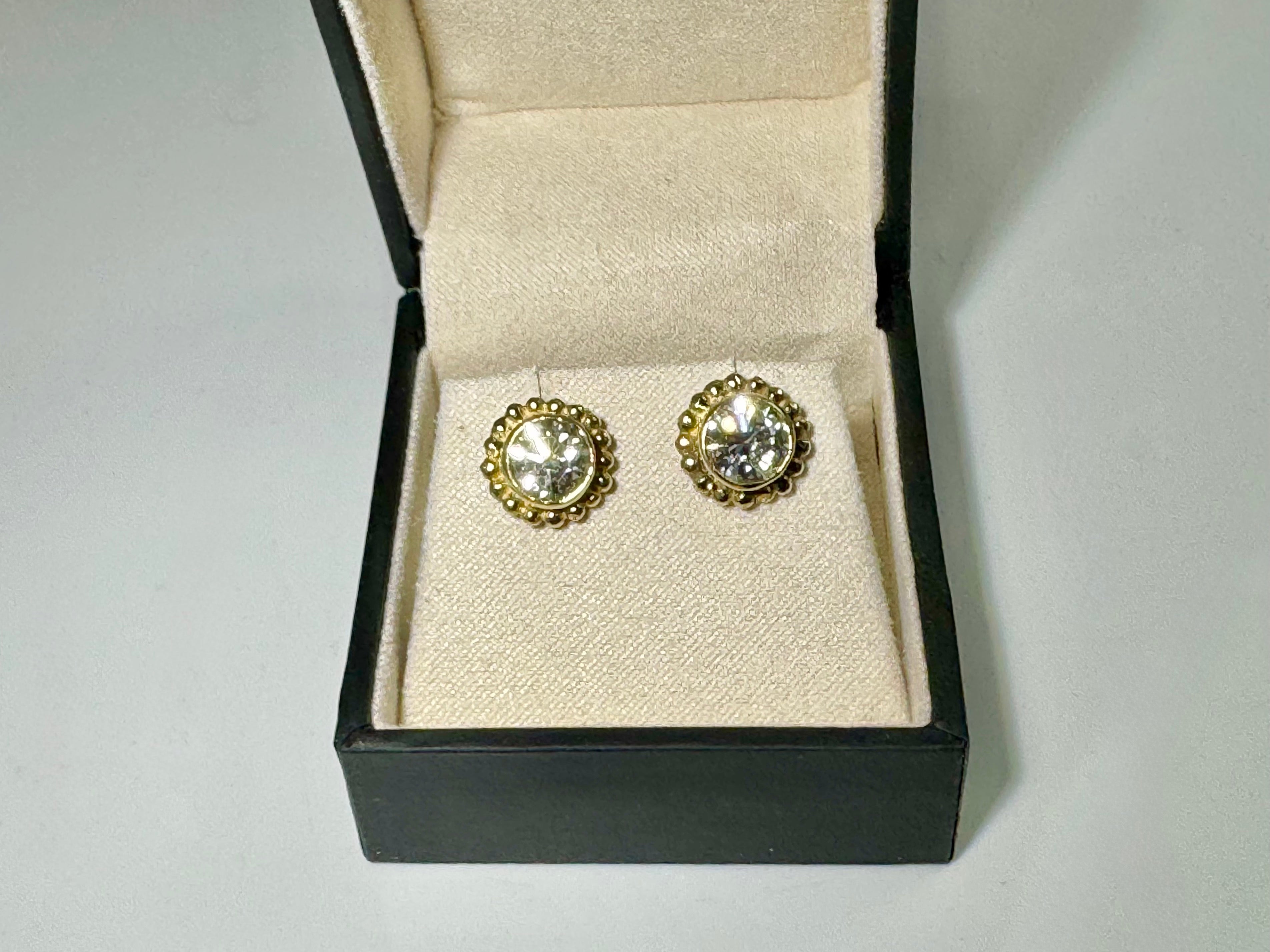 Diamond Large Beaded Bezel 18k Studs