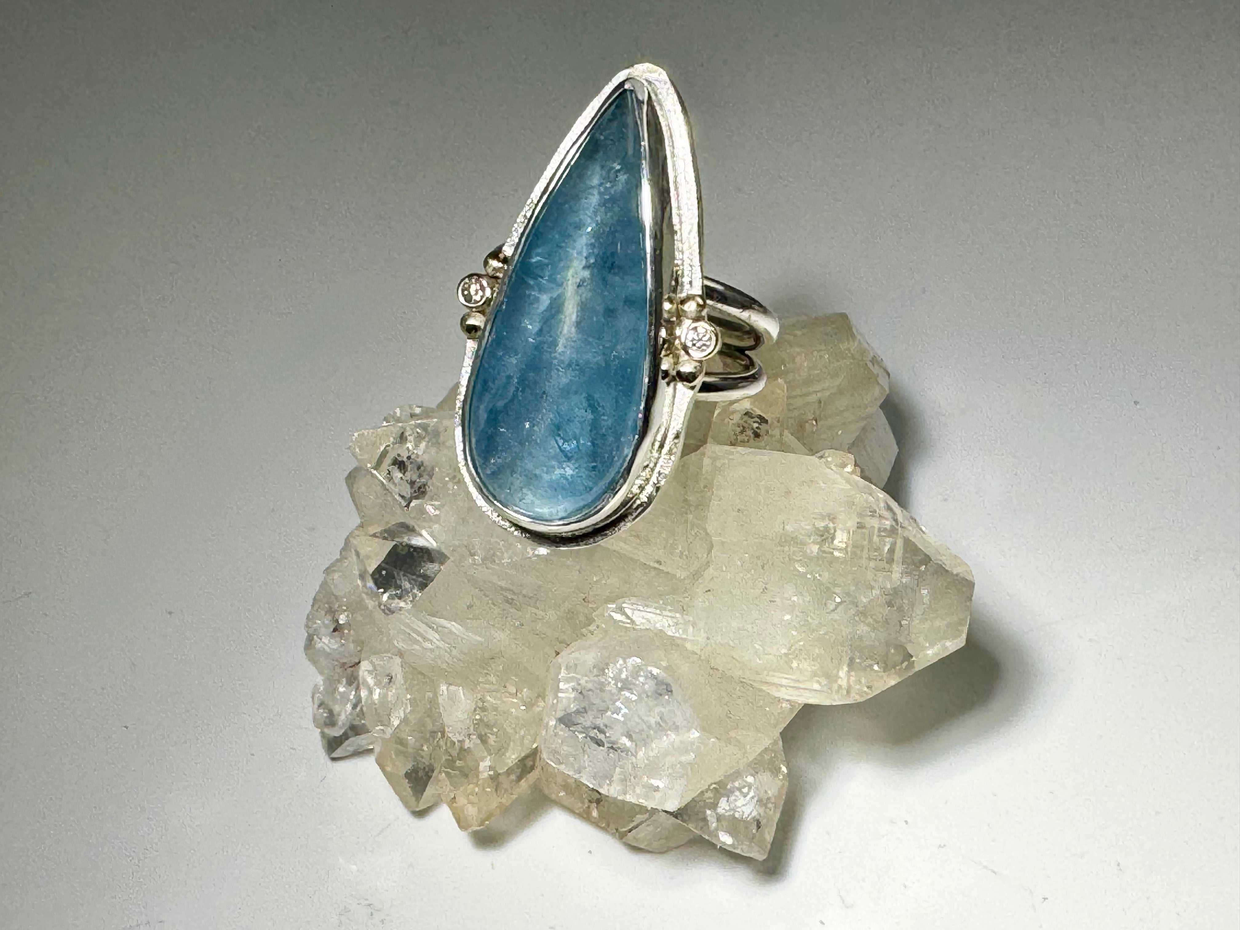 Aquamarine Diamond Sterling & 18k Ring