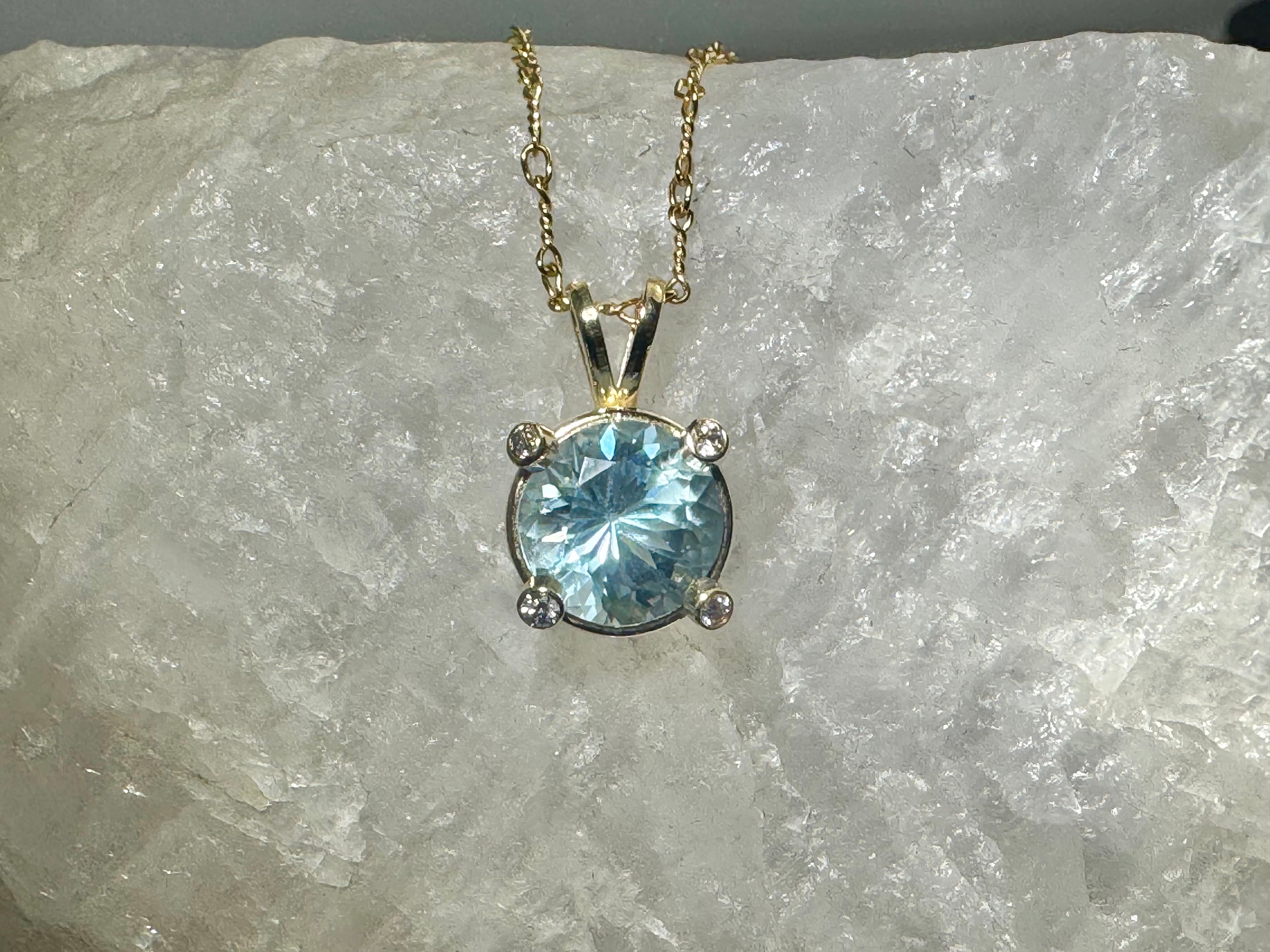 Sweden Maine Aquamarine Diamond Prong Set 14k Pendant