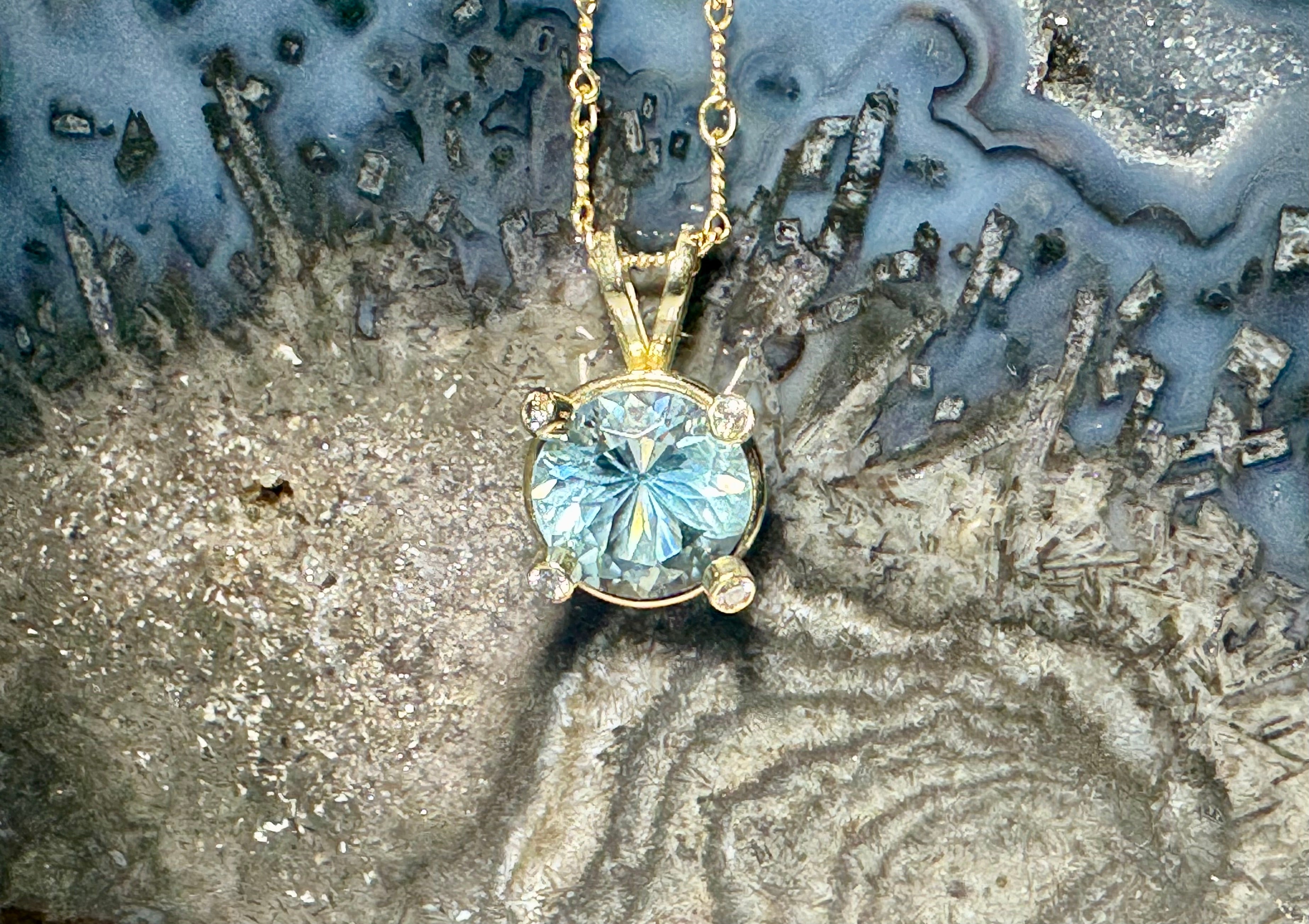 Sweden Maine Aquamarine Diamond Prong Set 14k Pendant