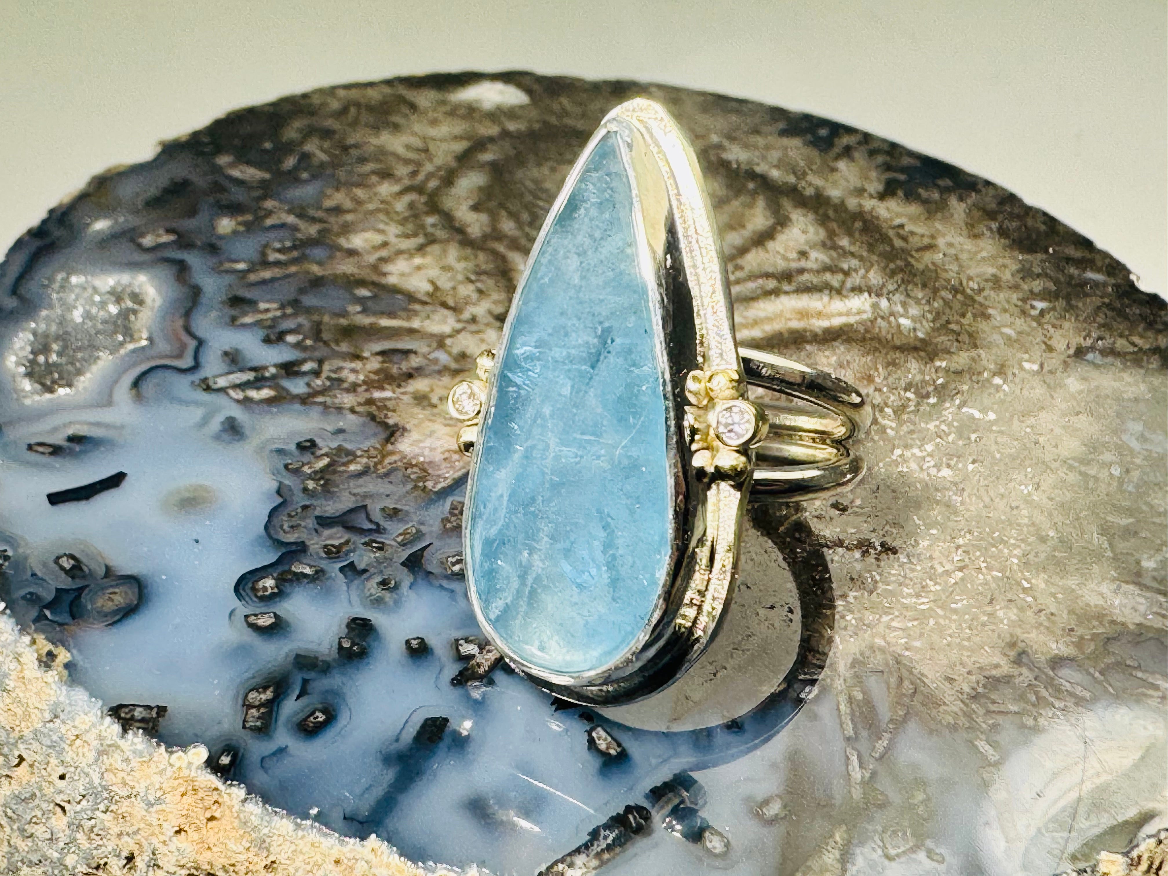 Aquamarine Diamond Sterling & 18k Ring