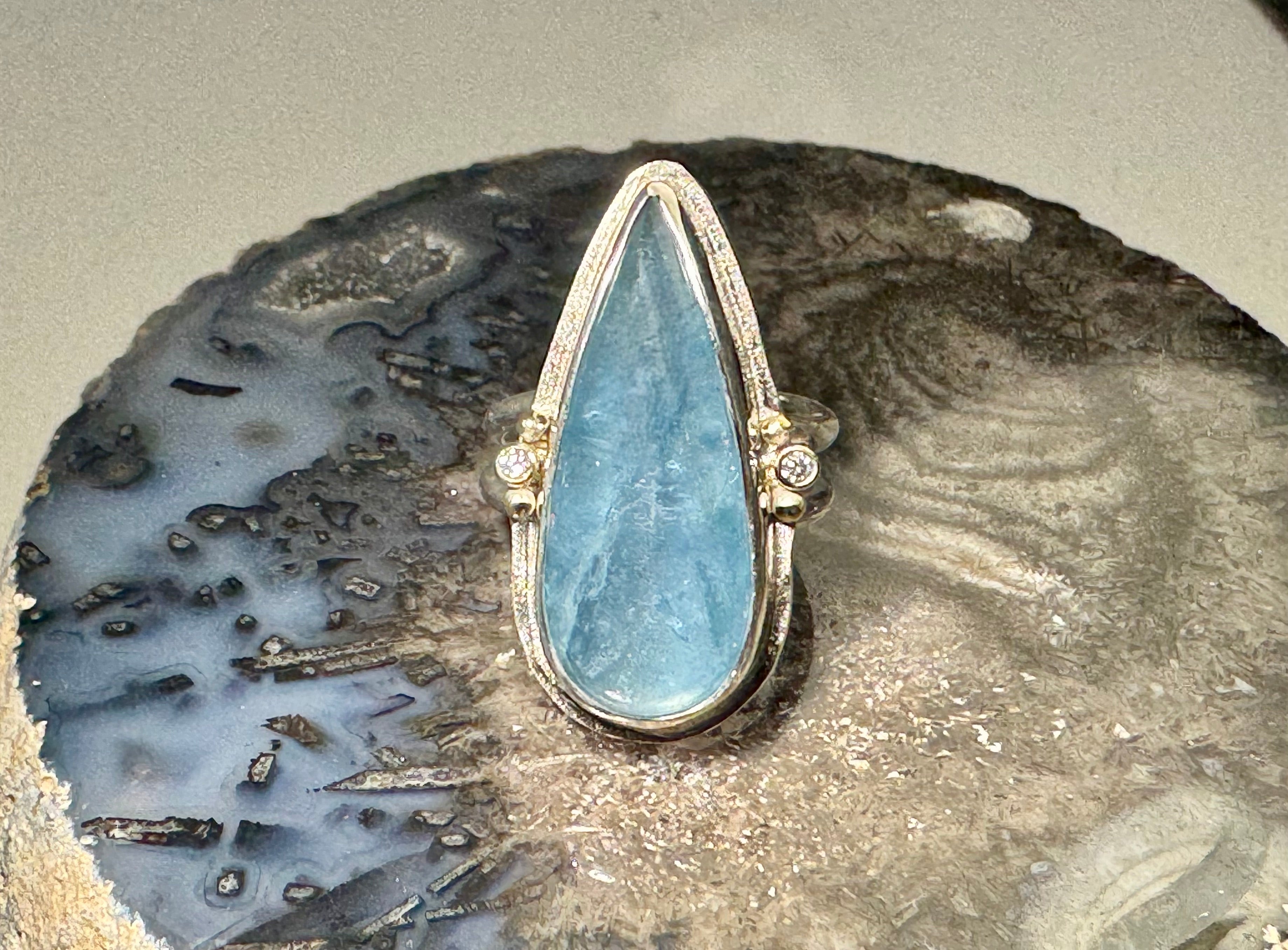 Aquamarine Diamond Sterling & 18k Ring