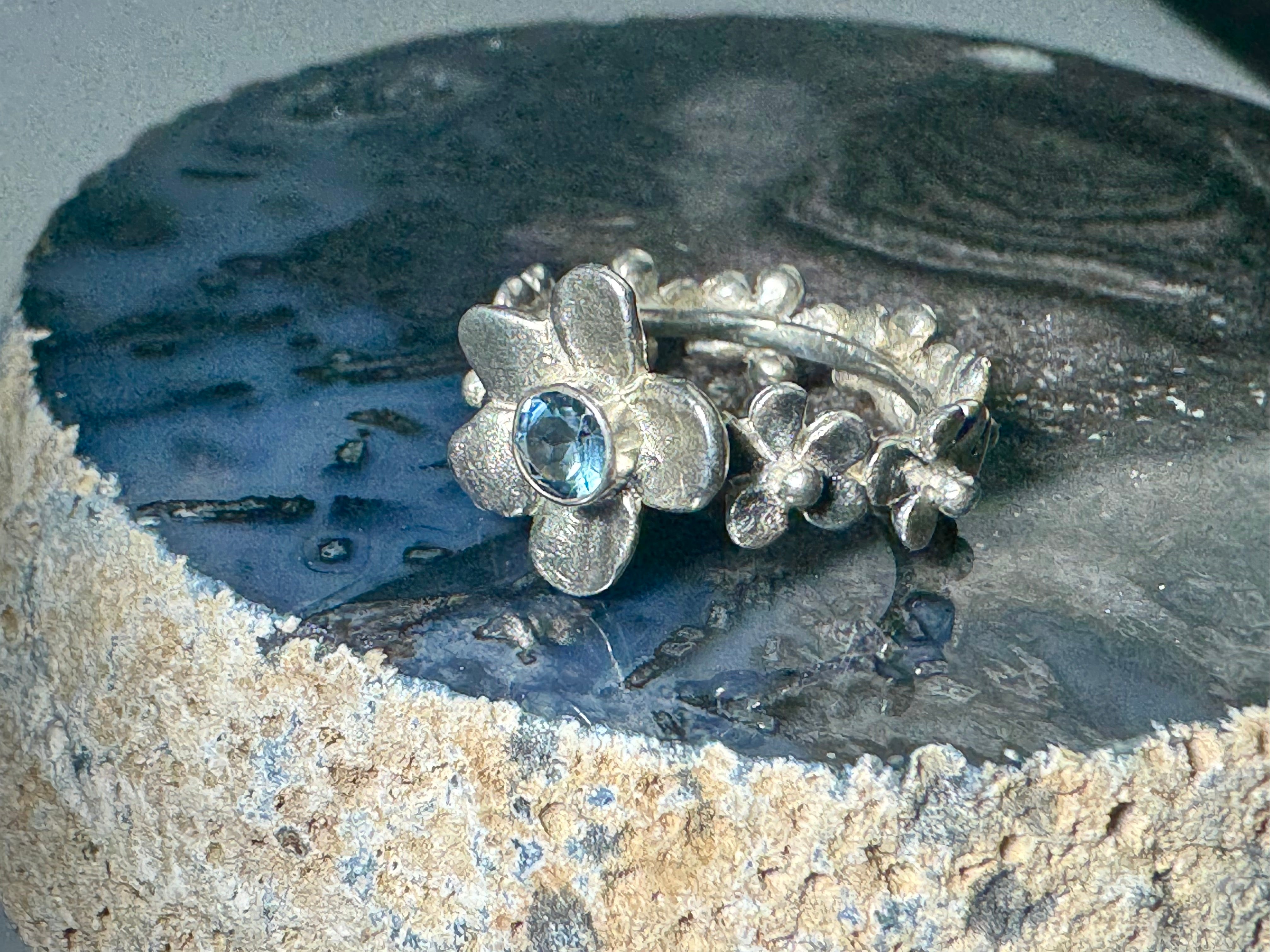 Aquamarine Sterling Flower Ring