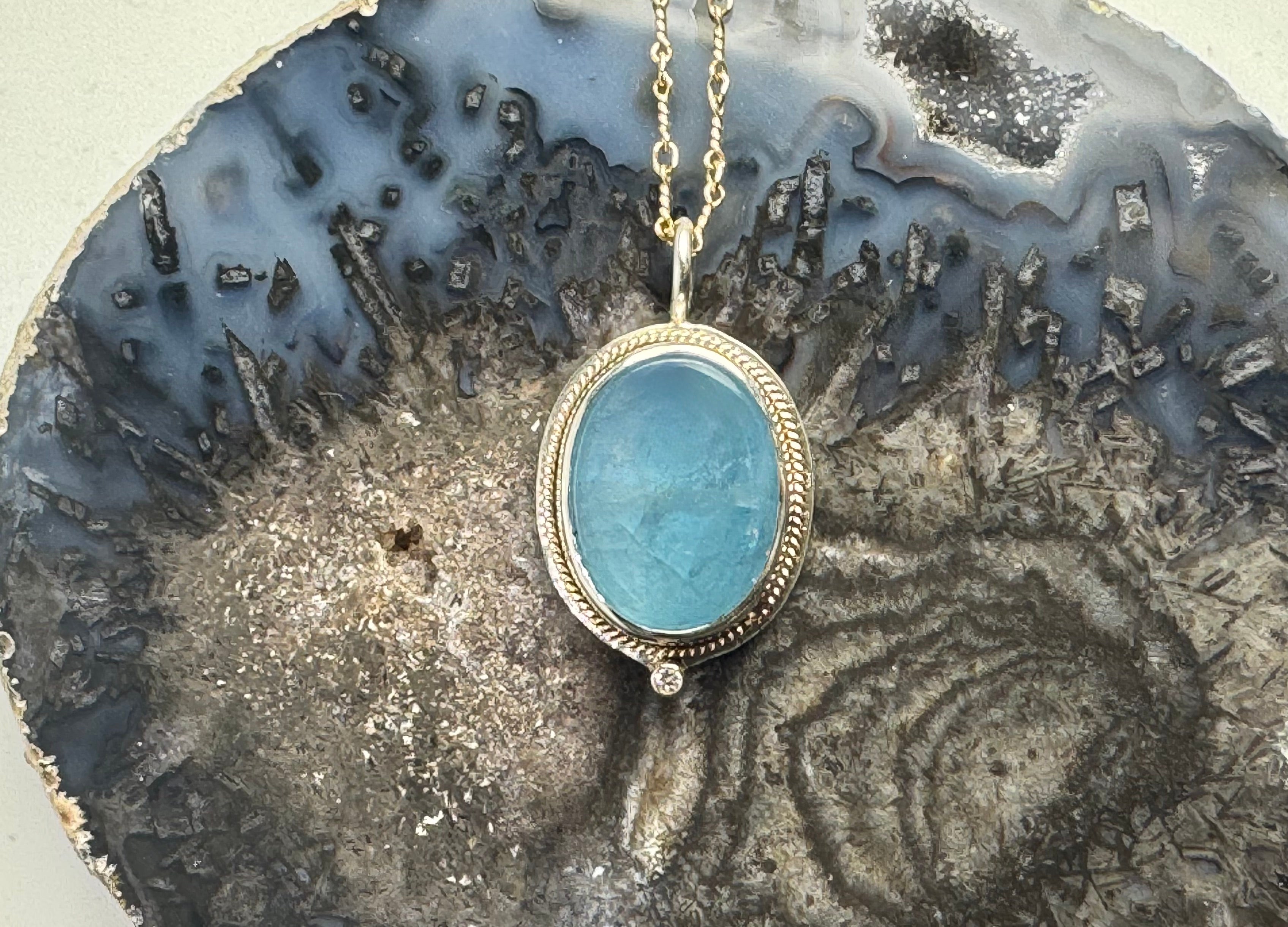 Aquamarine Diamond Sterling and 14k Pendant