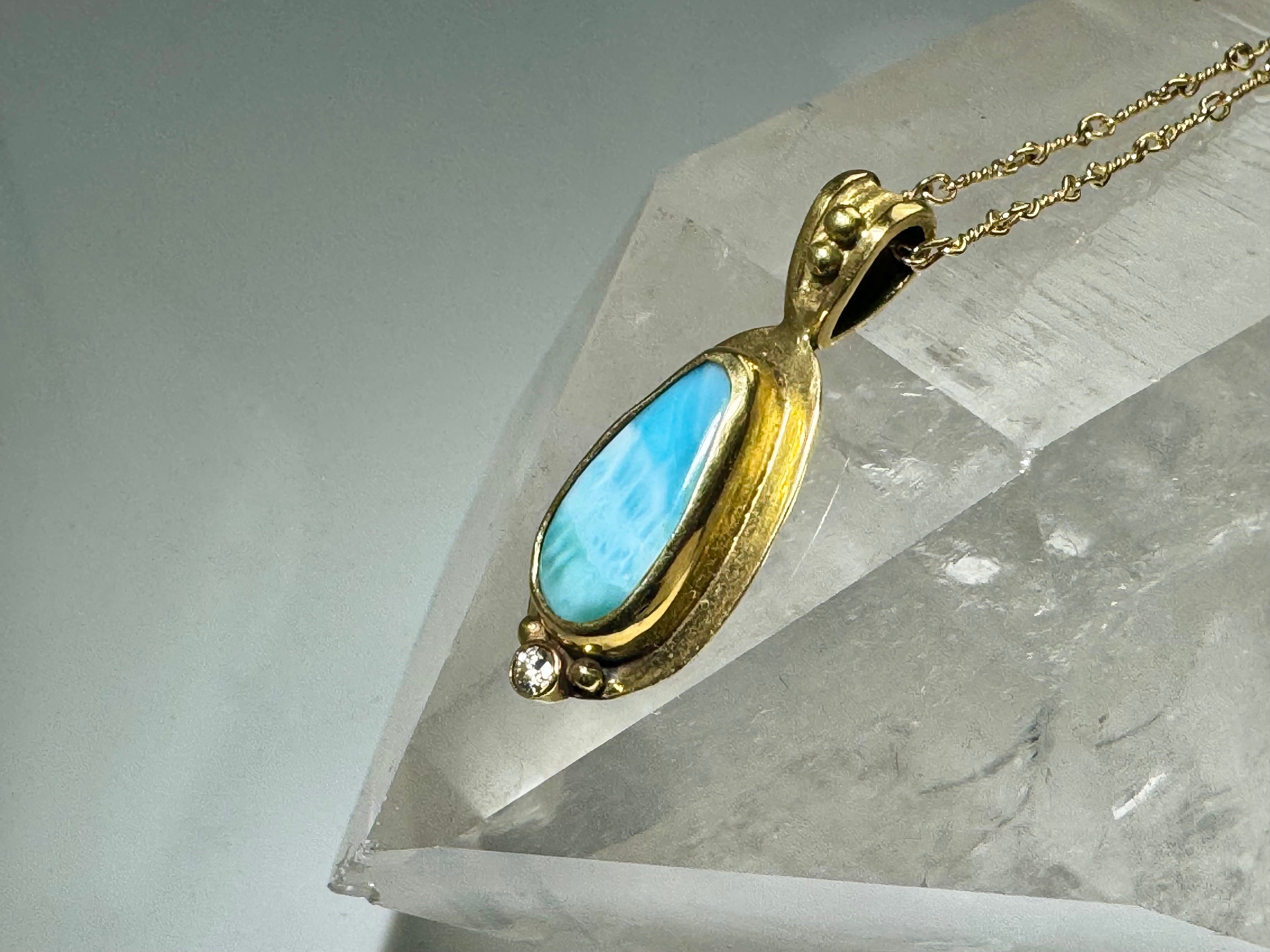 Larimar & Diamond 18k Pendant