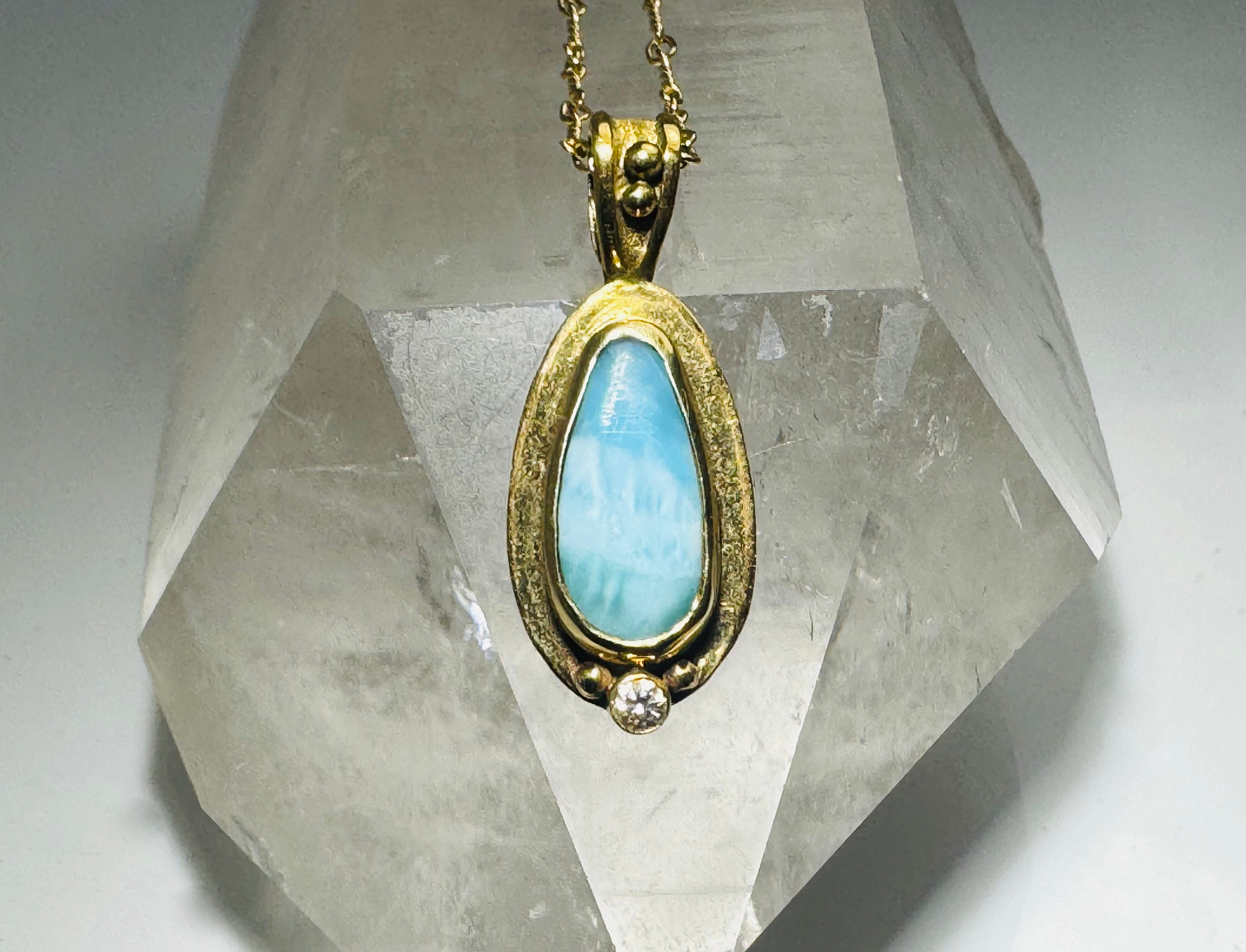 Larimar & Diamond 18k Pendant