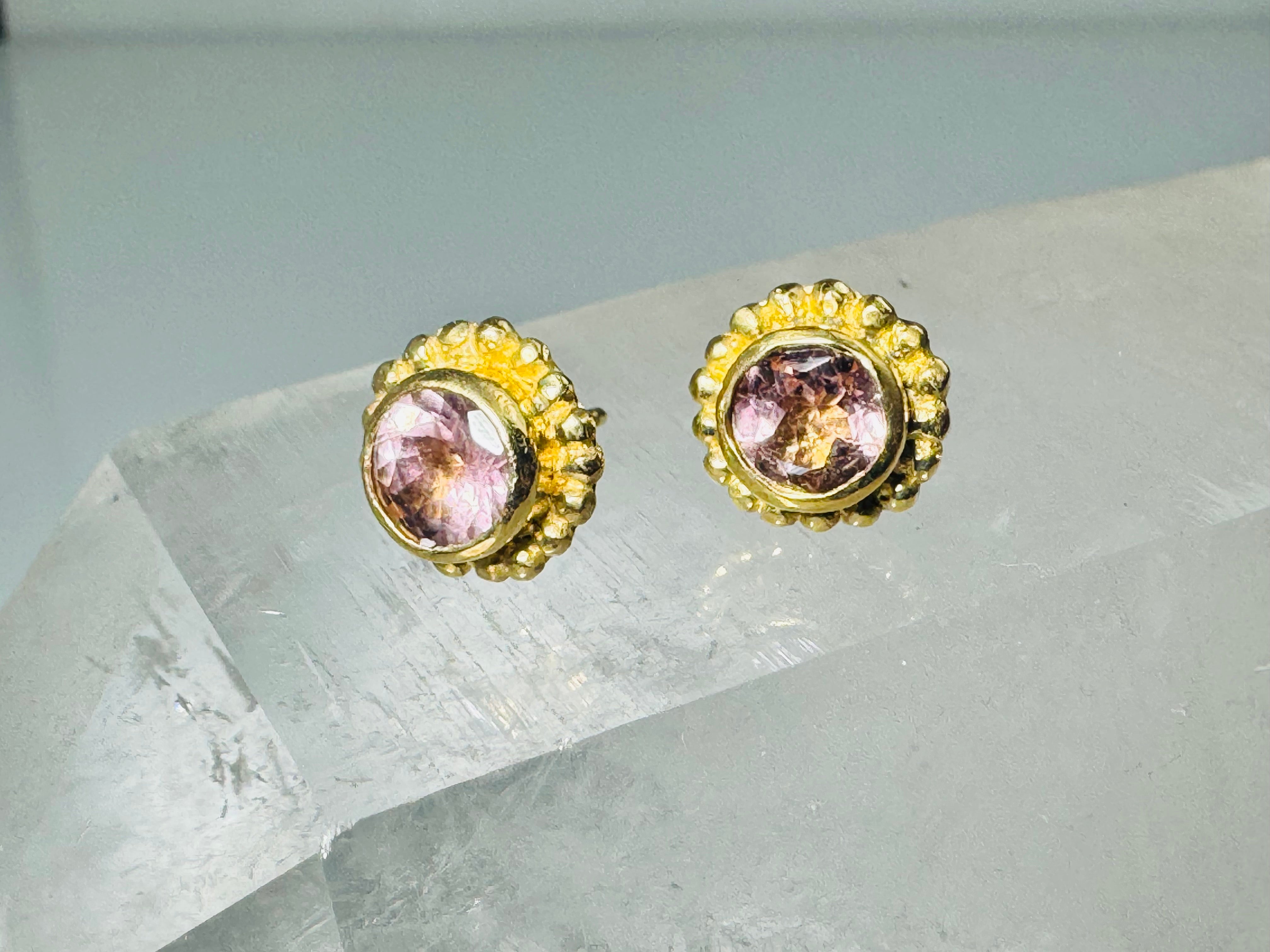 Morganite Beaded Bezel 18k Studs