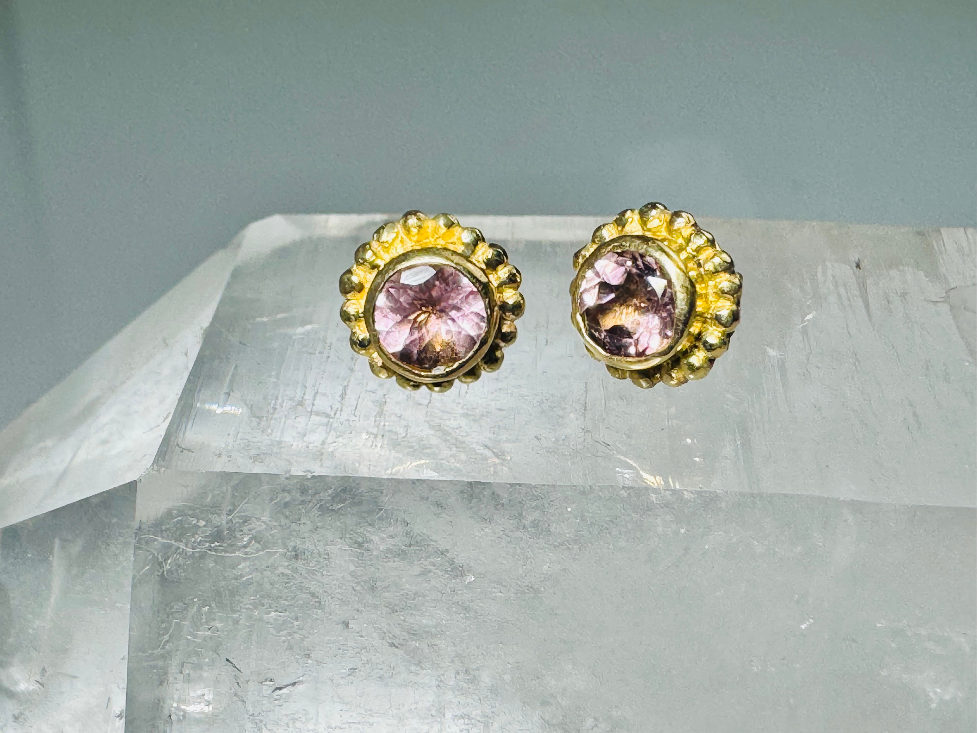 Morganite Beaded Bezel 18k Studs