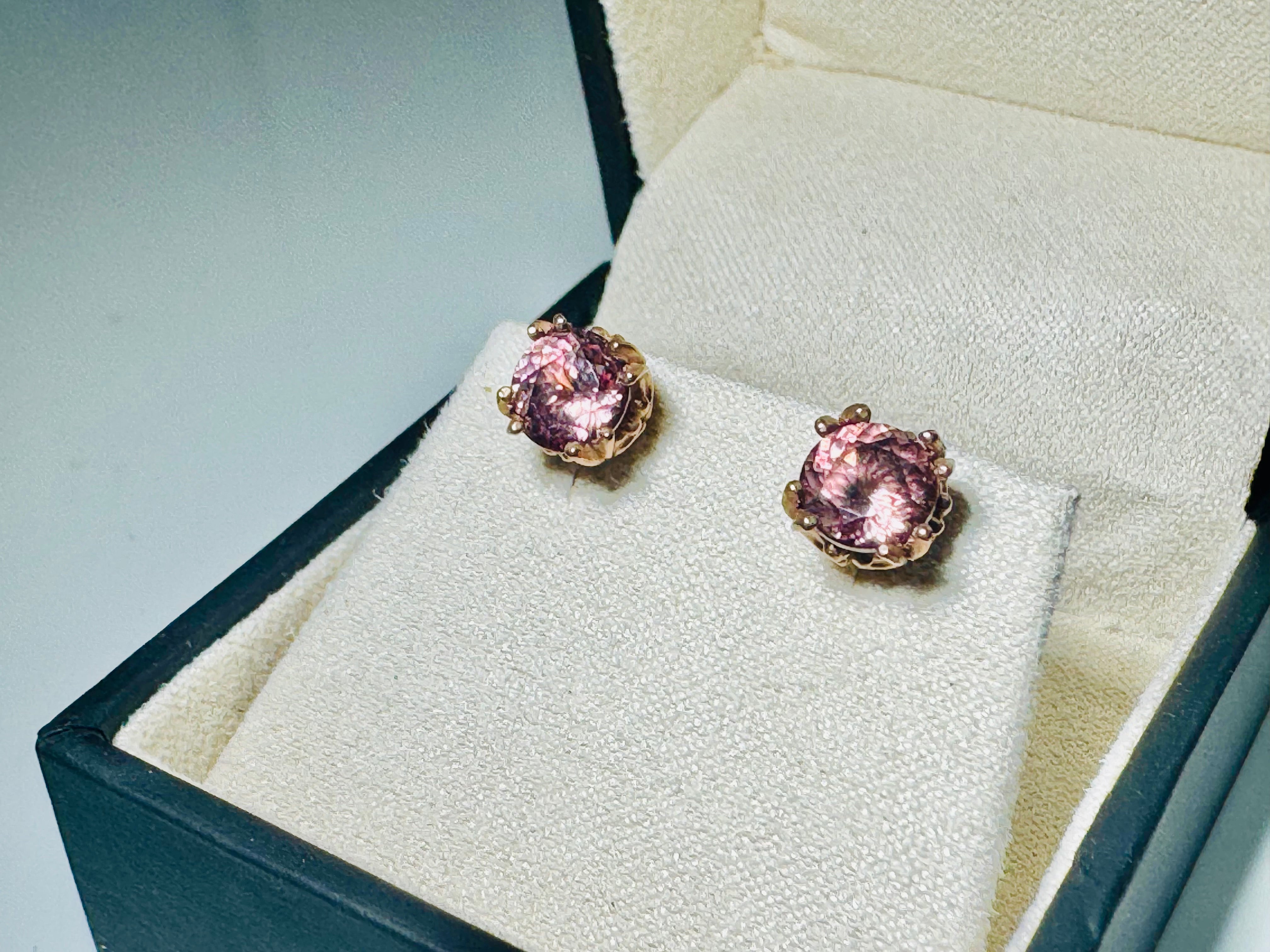 Pink Zircon Rose Gold Studs