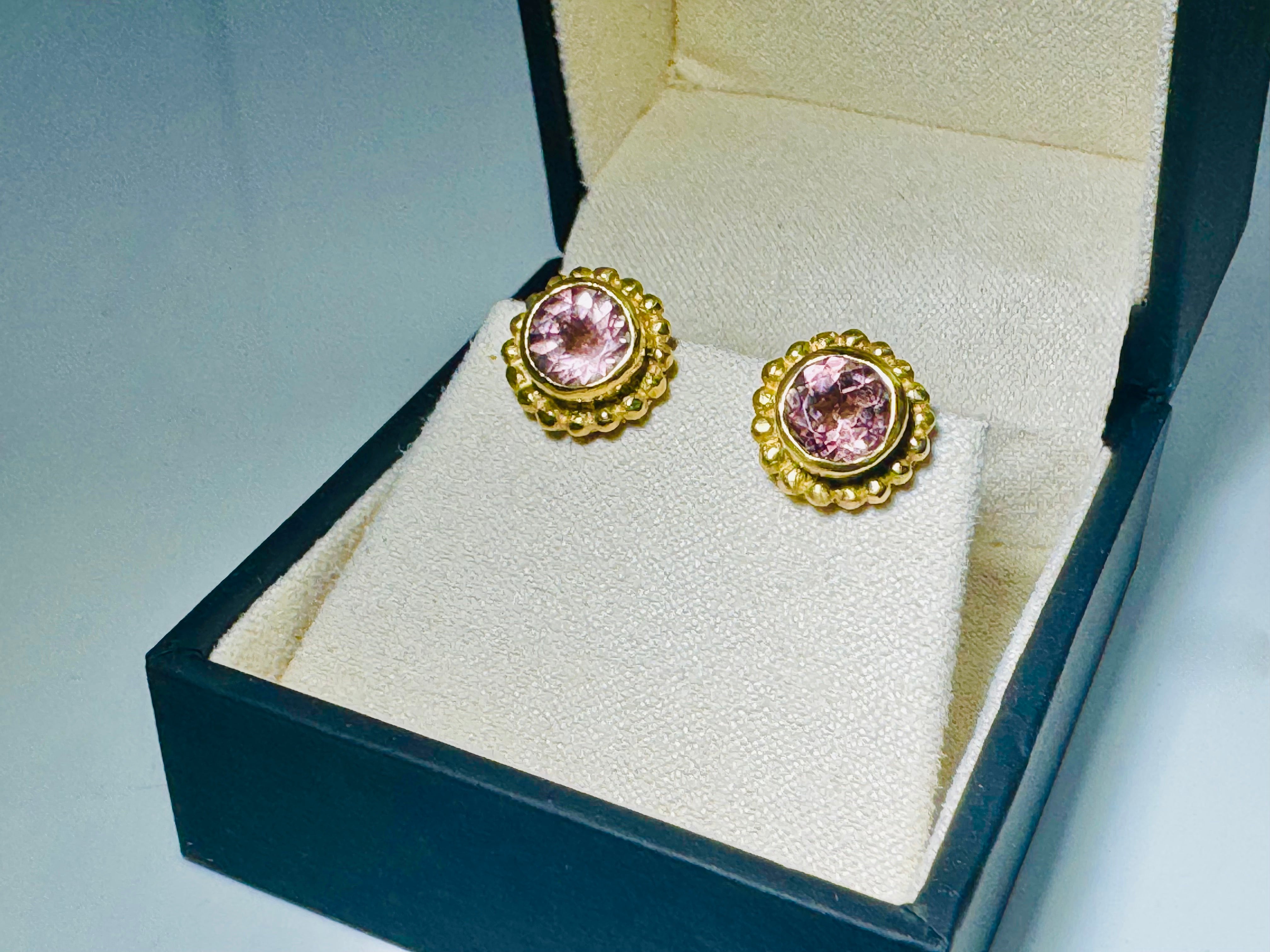 Morganite Beaded Bezel 18k Studs