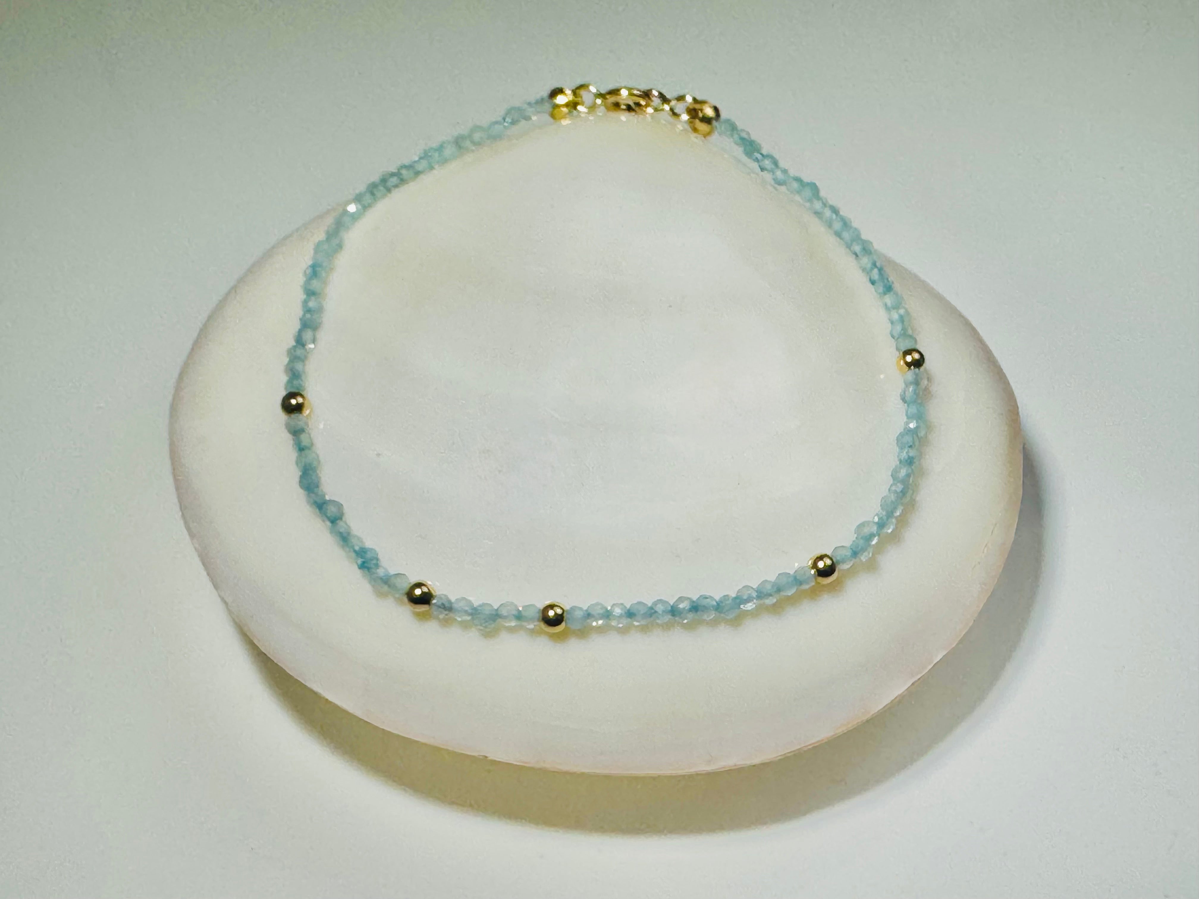 Aquamarine Bead 14k Bracelet