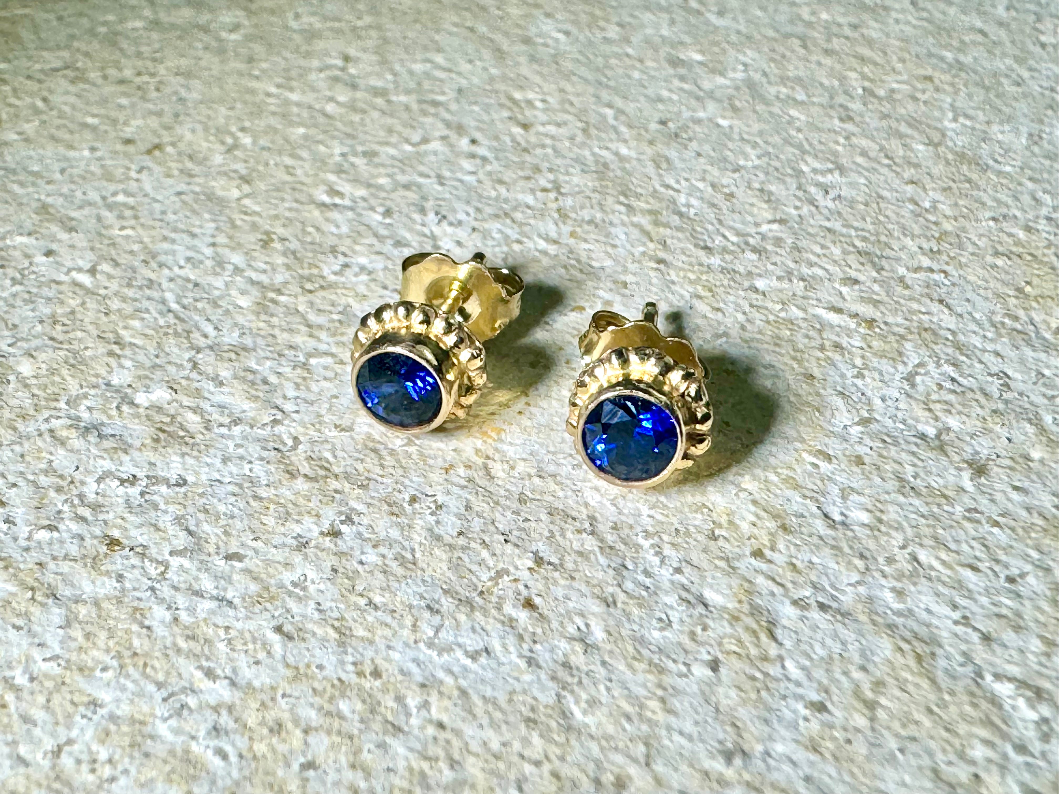 Blue Sapphire Beaded Bezel Studs