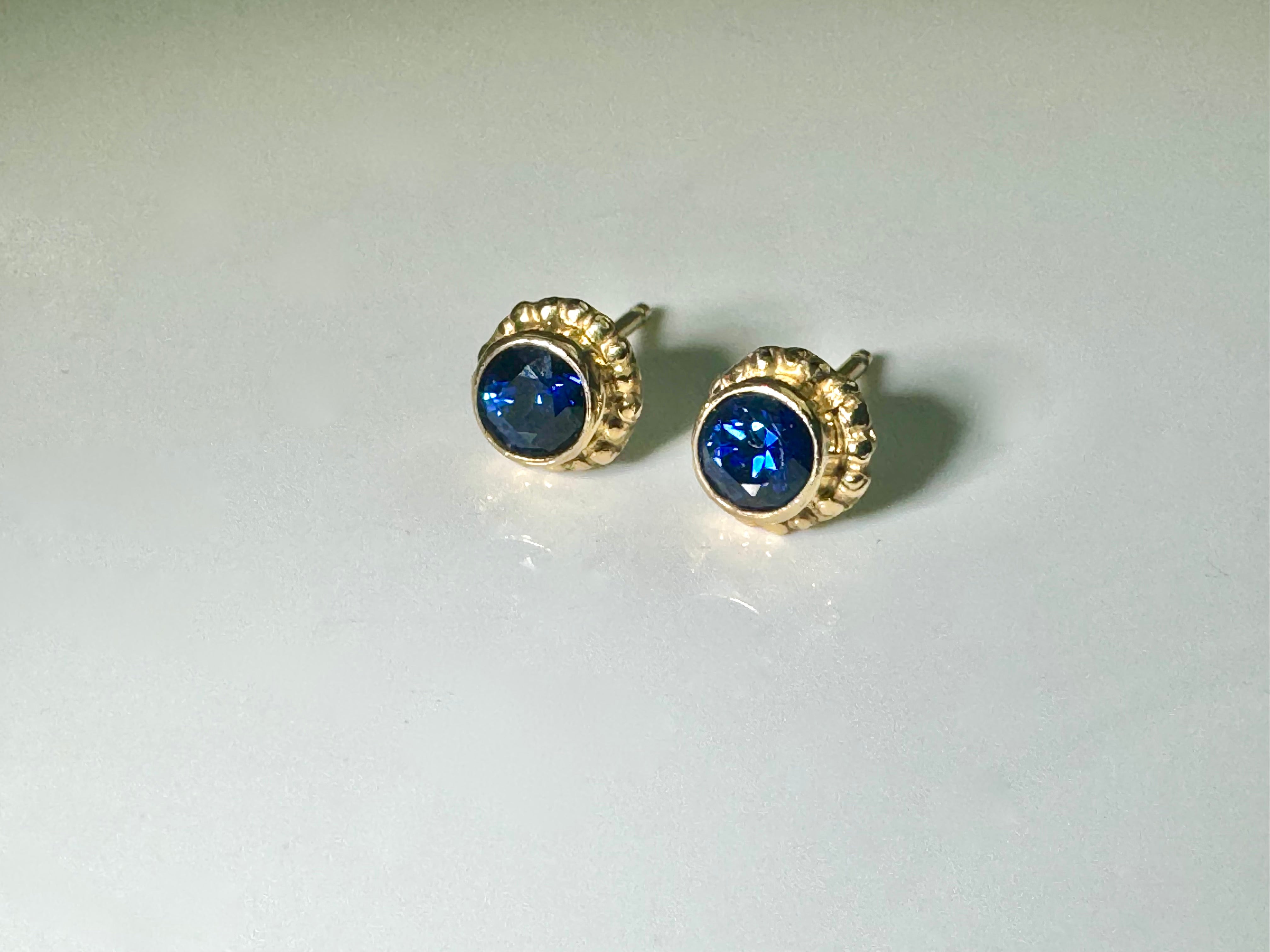 Blue Sapphire Beaded Bezel Studs