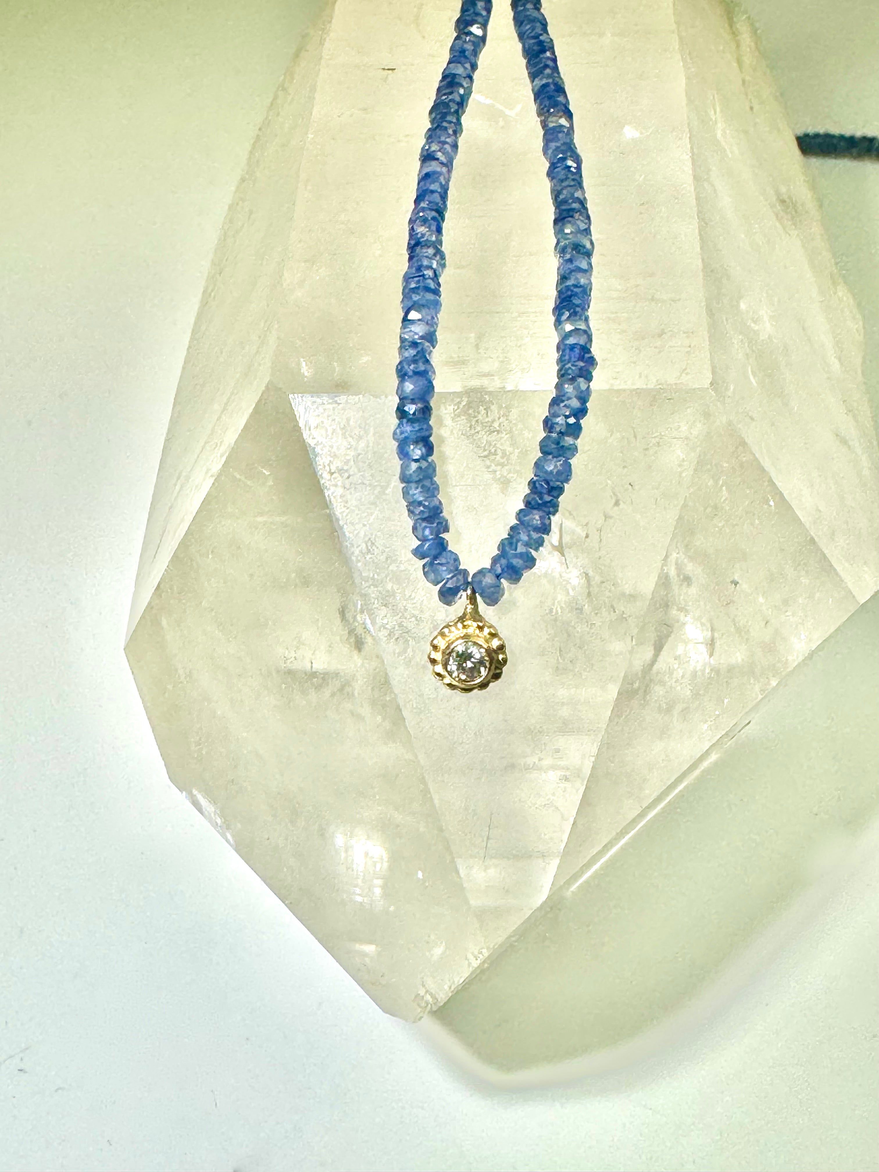 Blue Sapphire and Diamond 14k Necklace