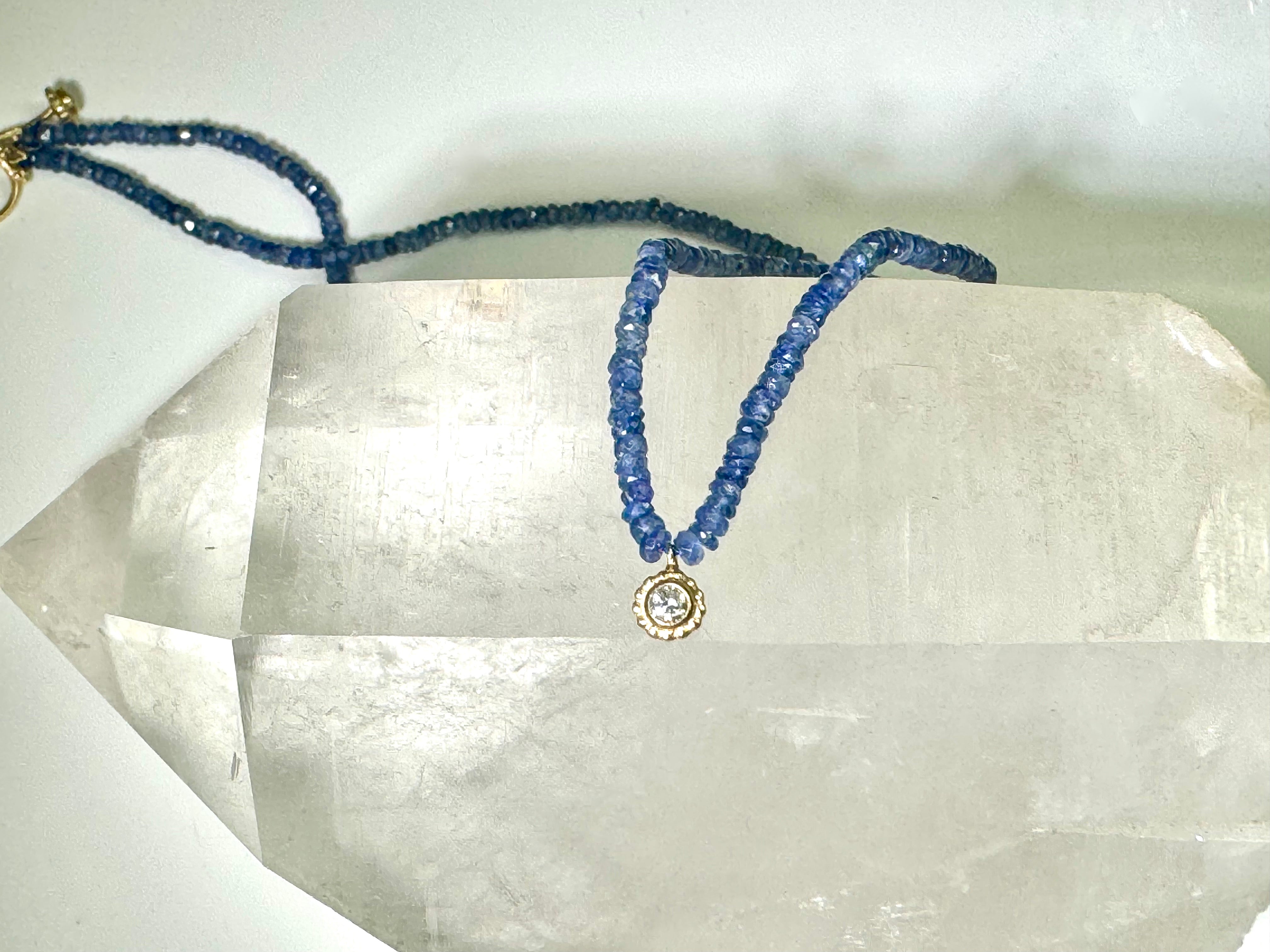 Blue Sapphire and Diamond 14k Necklace