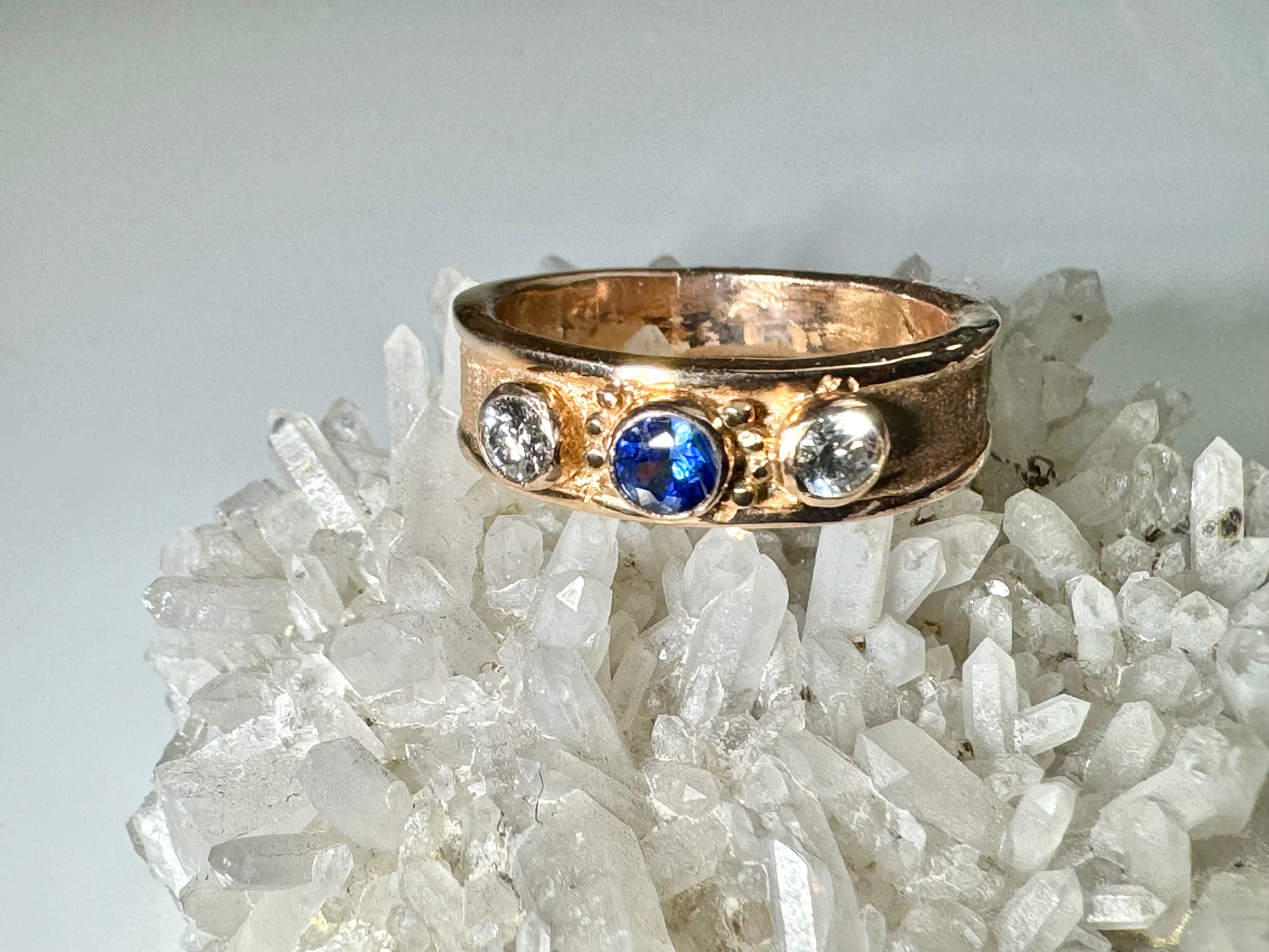 Blue Sapphire & Diamond Rose Gold Ring