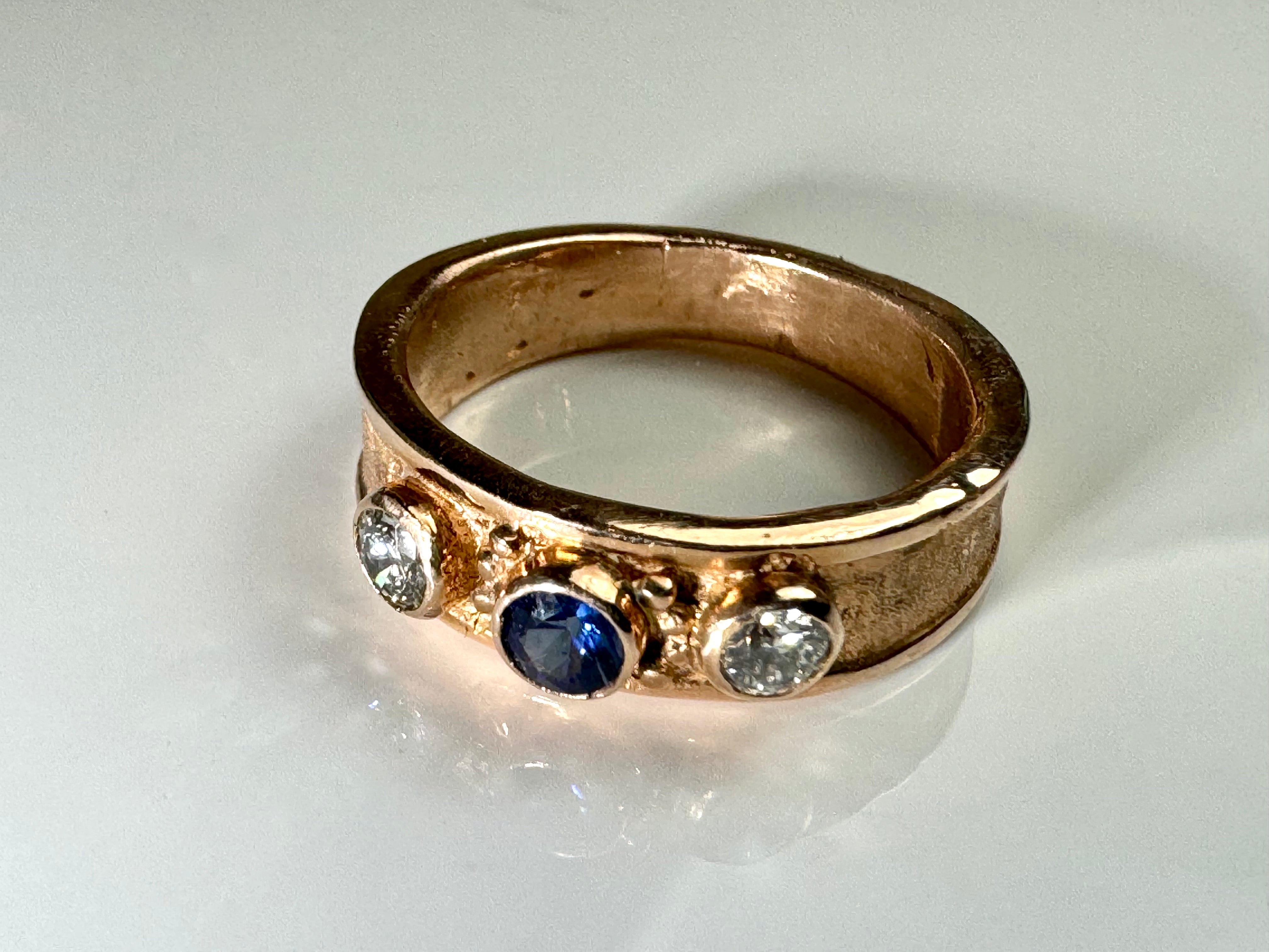 Blue Sapphire & Diamond Rose Gold Ring