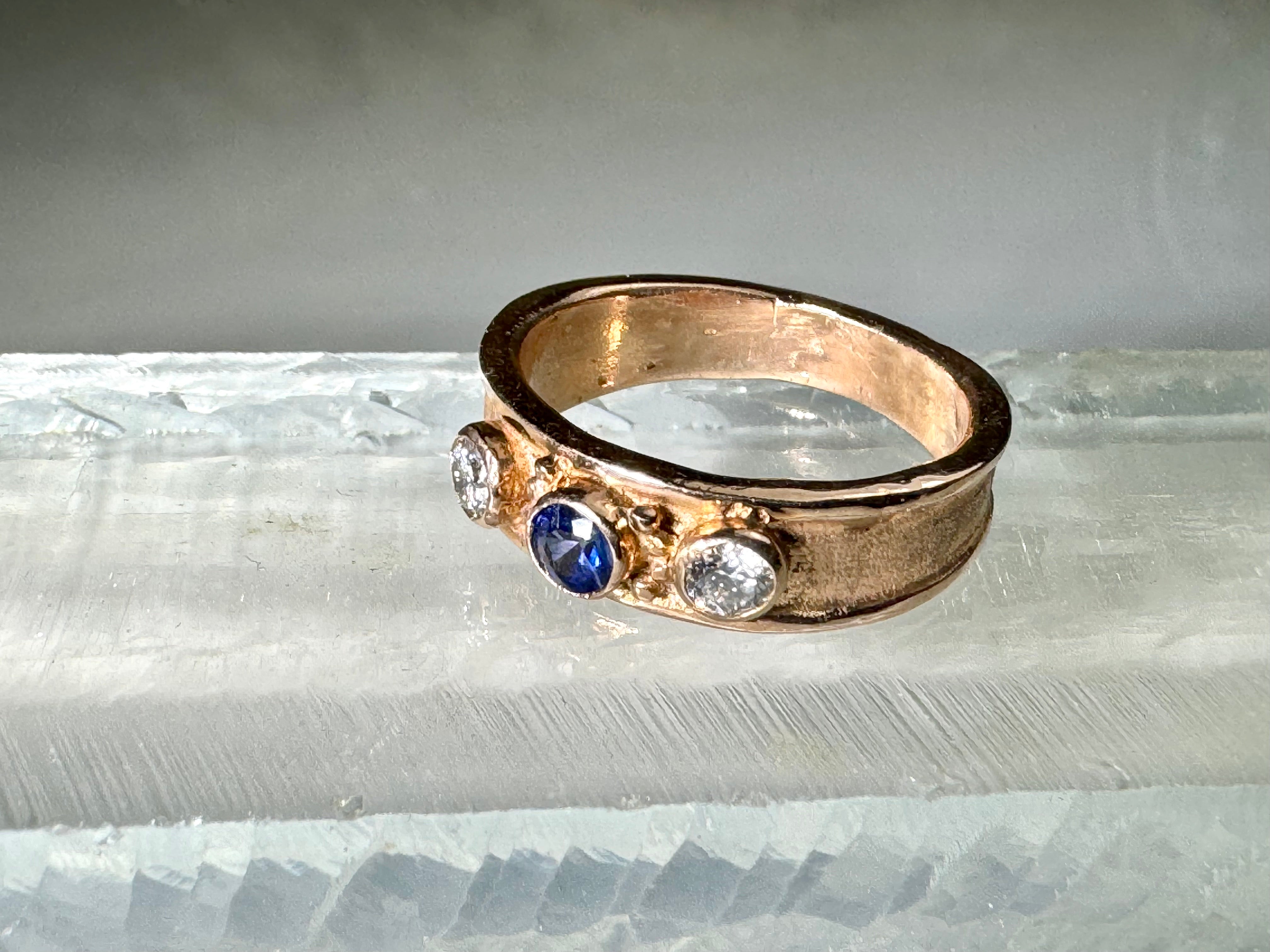 Blue Sapphire & Diamond Rose Gold Ring