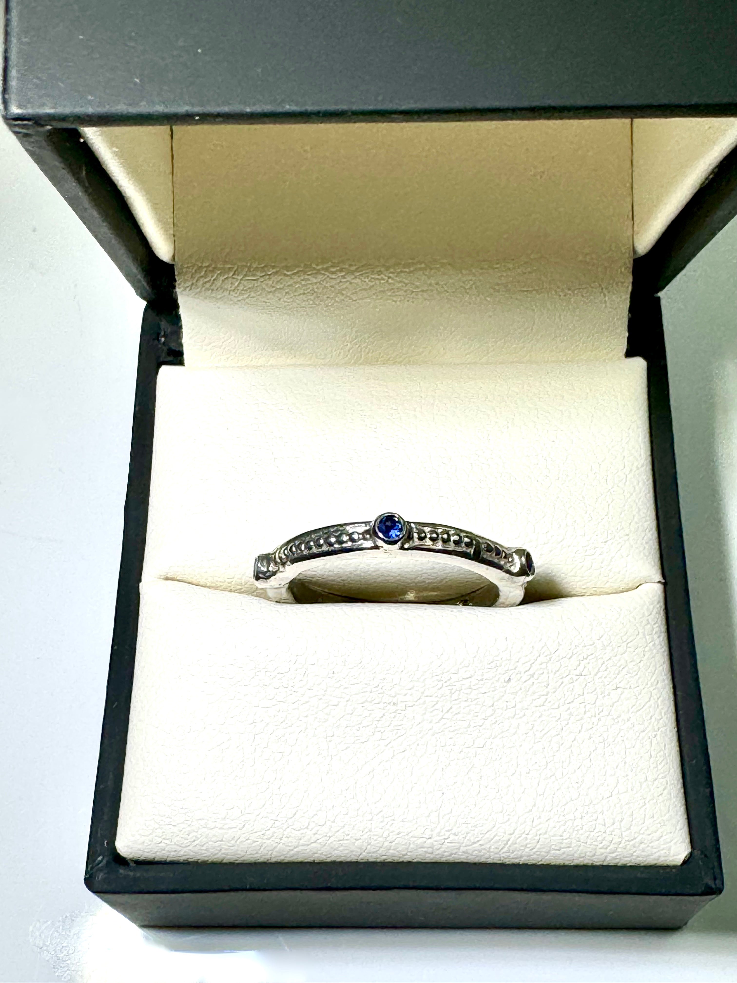 Blue Sapphire 5 Stone Sterling Silver Ring