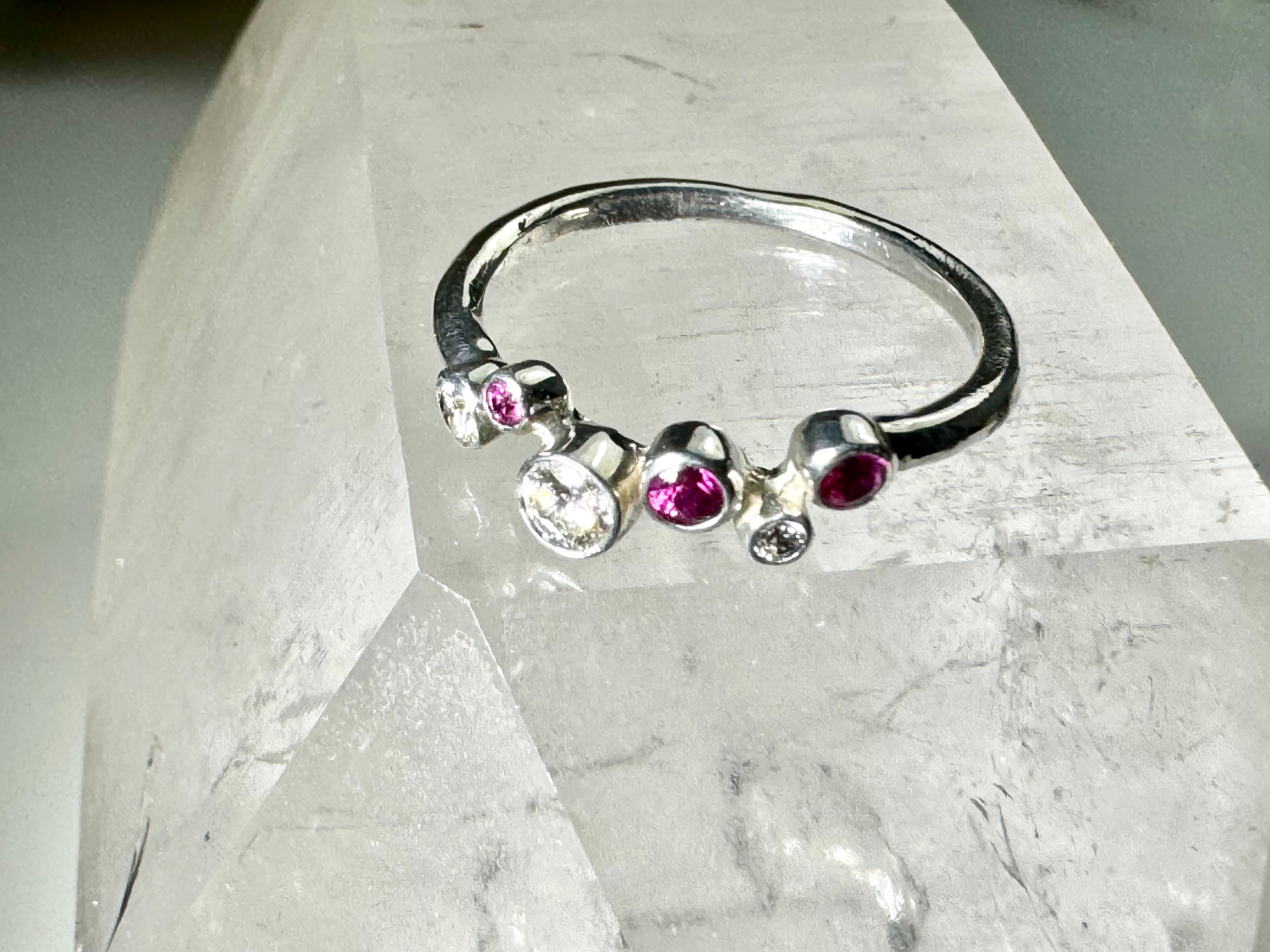 Pink Sapphire & Diamond Pebble Ring