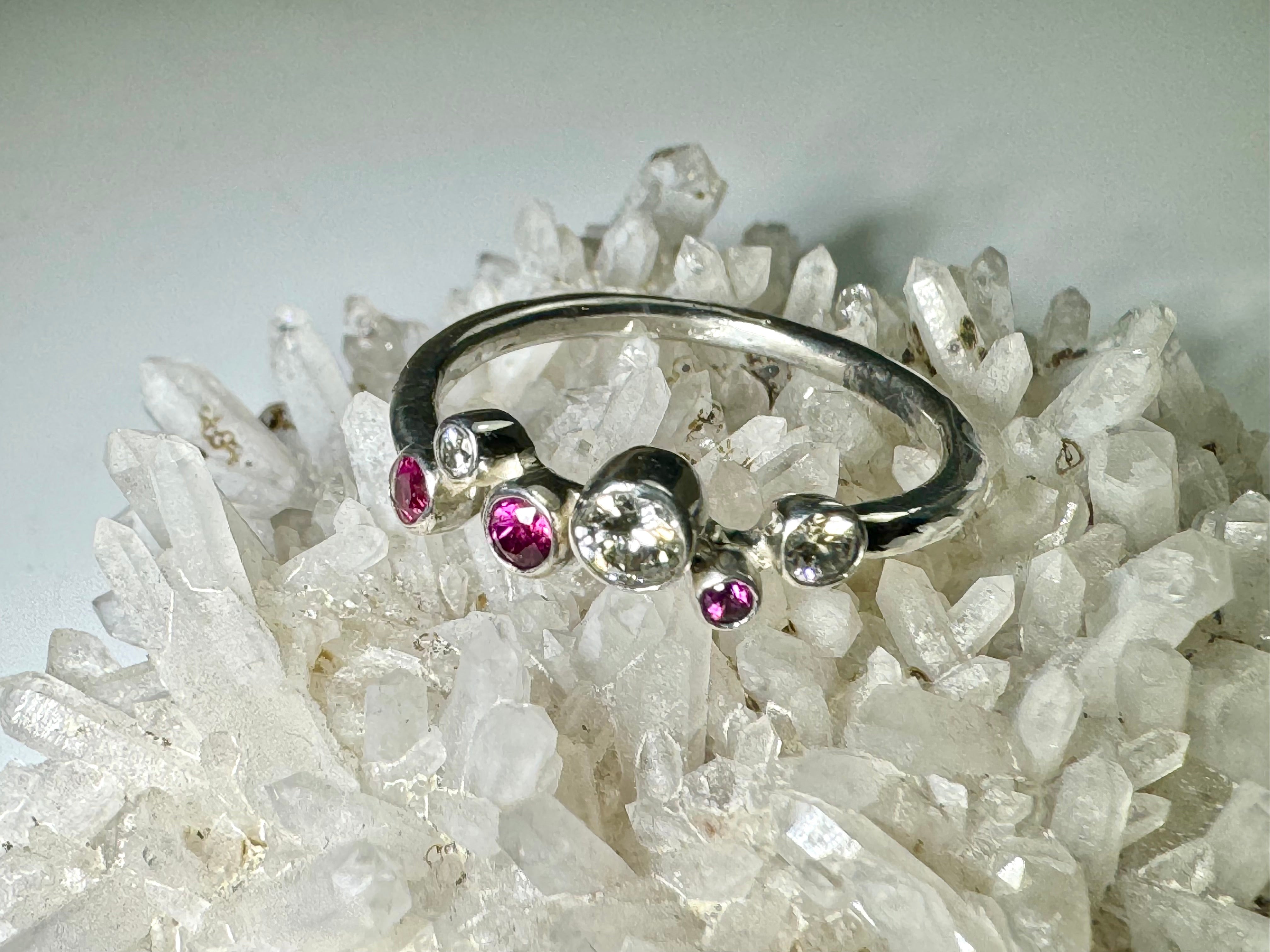 Pink Sapphire & Diamond Pebble Ring