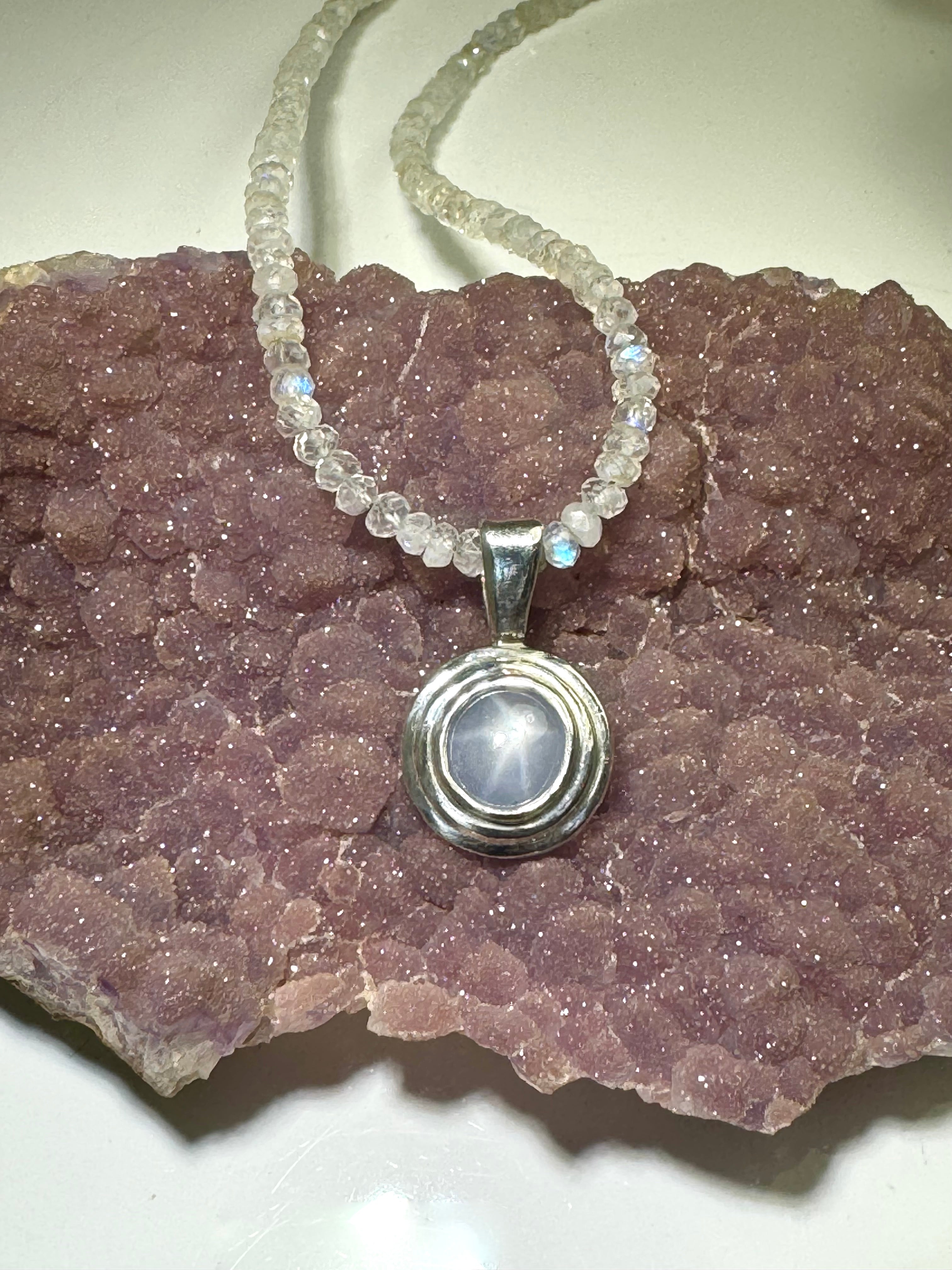 Grey Star Sapphire Moonstone Necklace