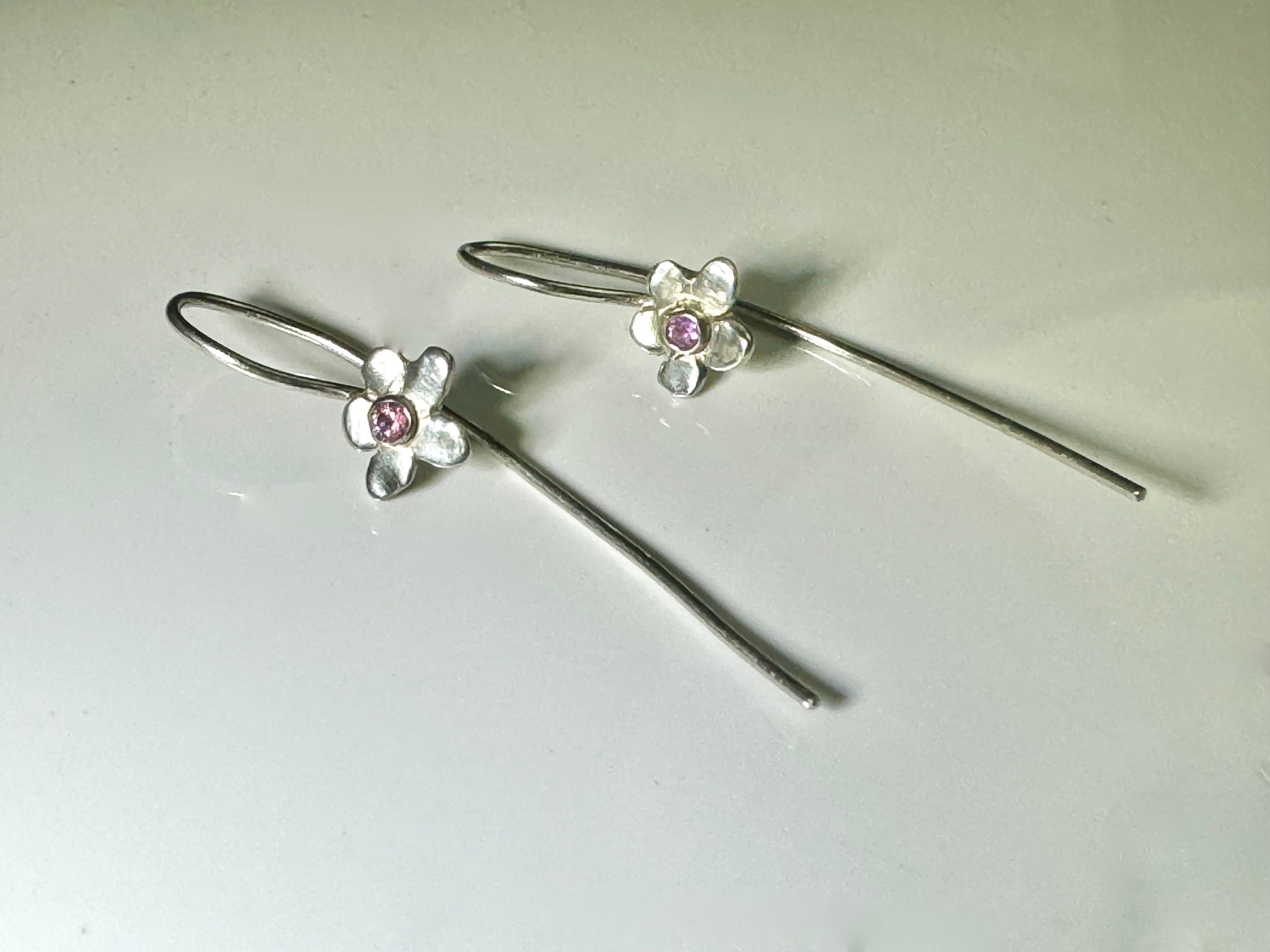 Pink Sapphire Flower Sterling Drops