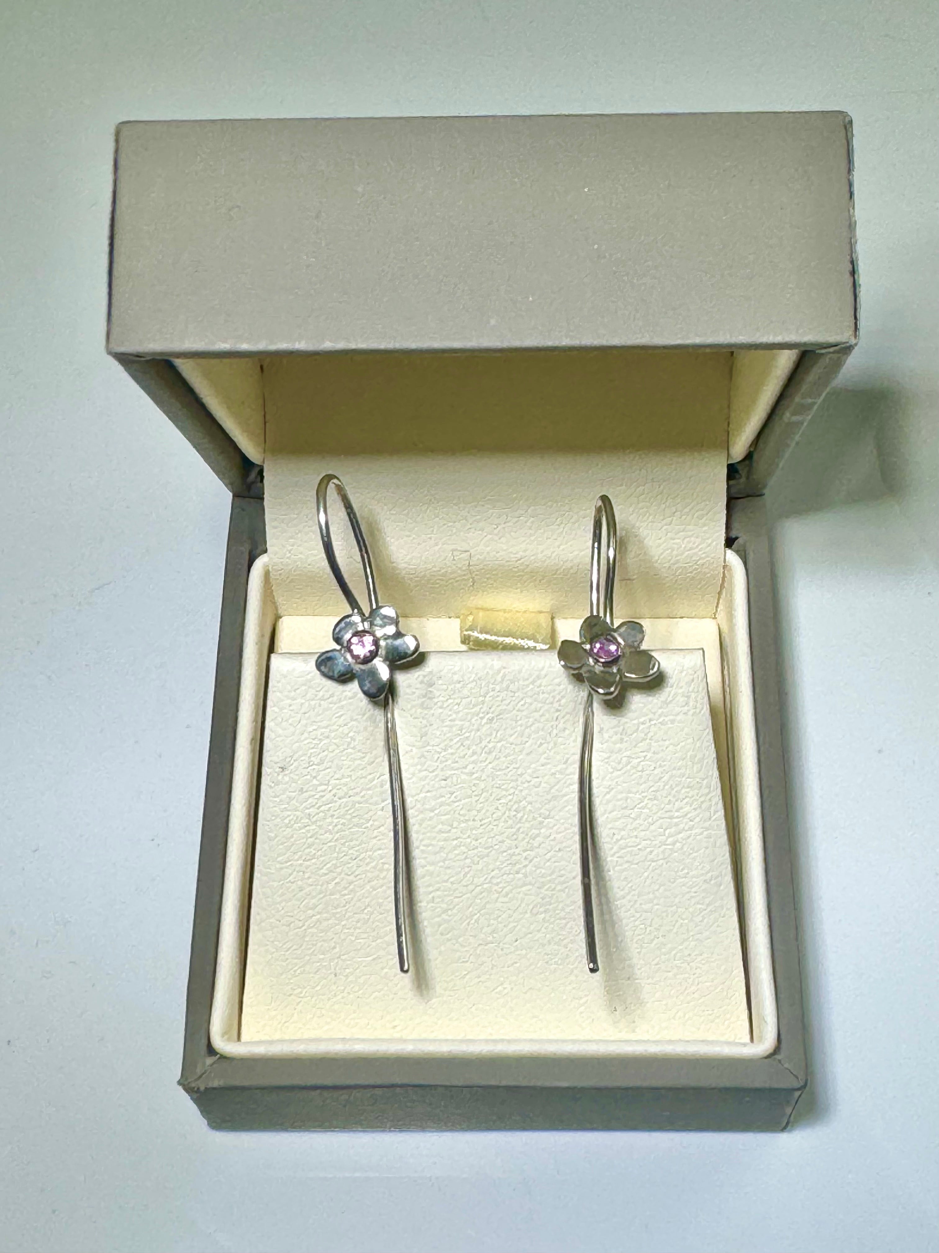 Pink Sapphire Flower Sterling Drops