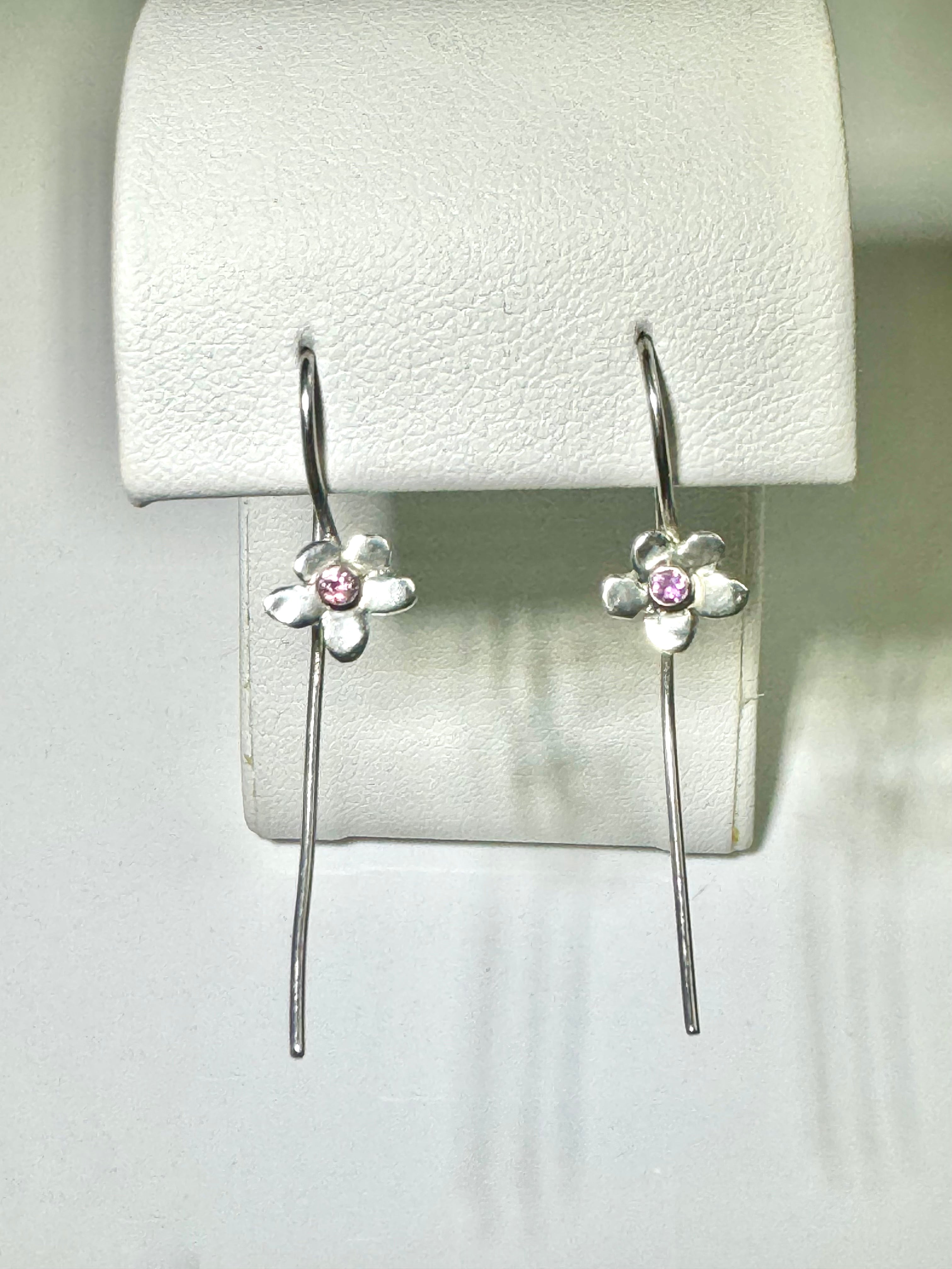 Pink Sapphire Flower Sterling Drops