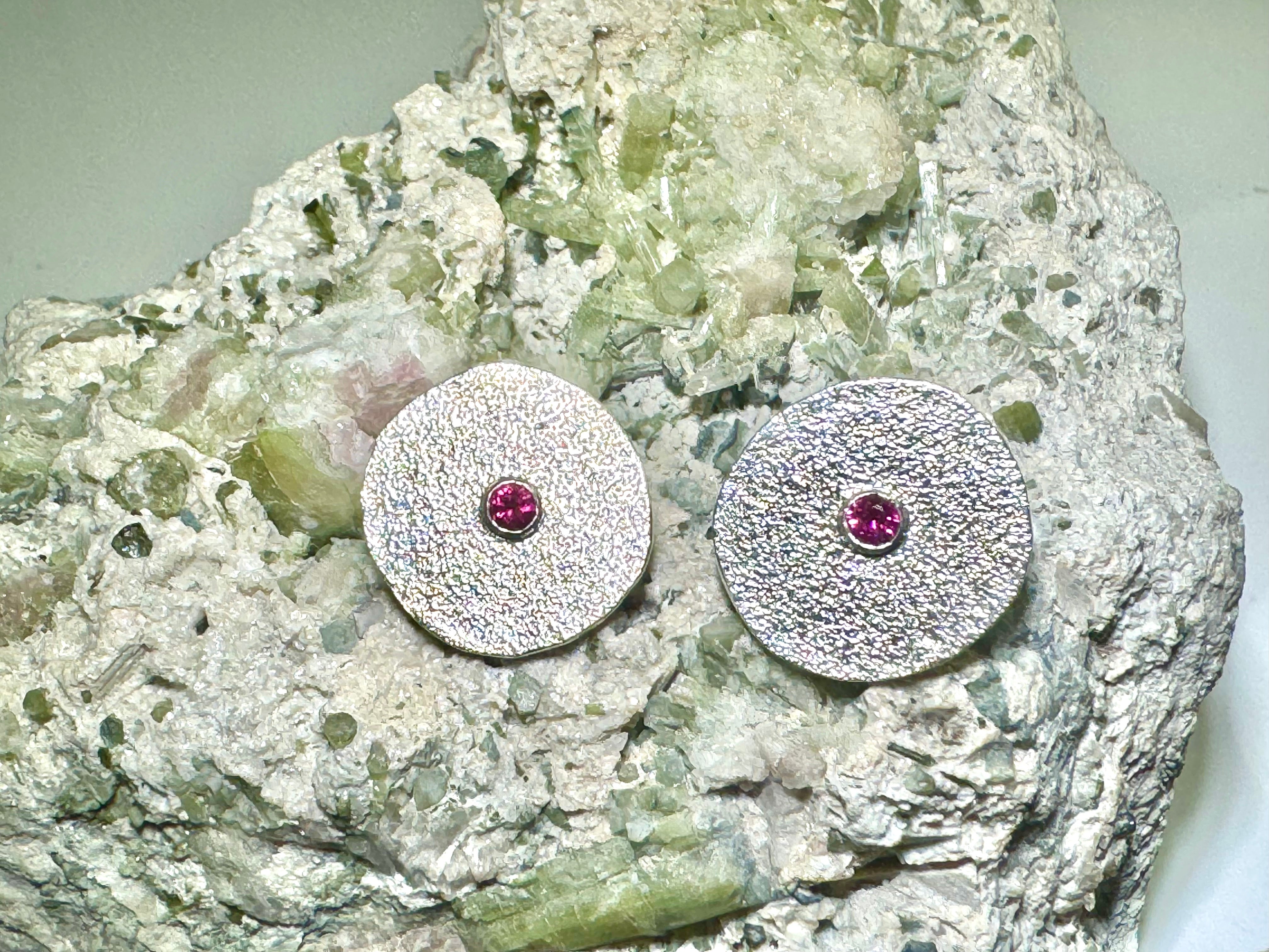 Pink Sapphire Texture Disc Earrings