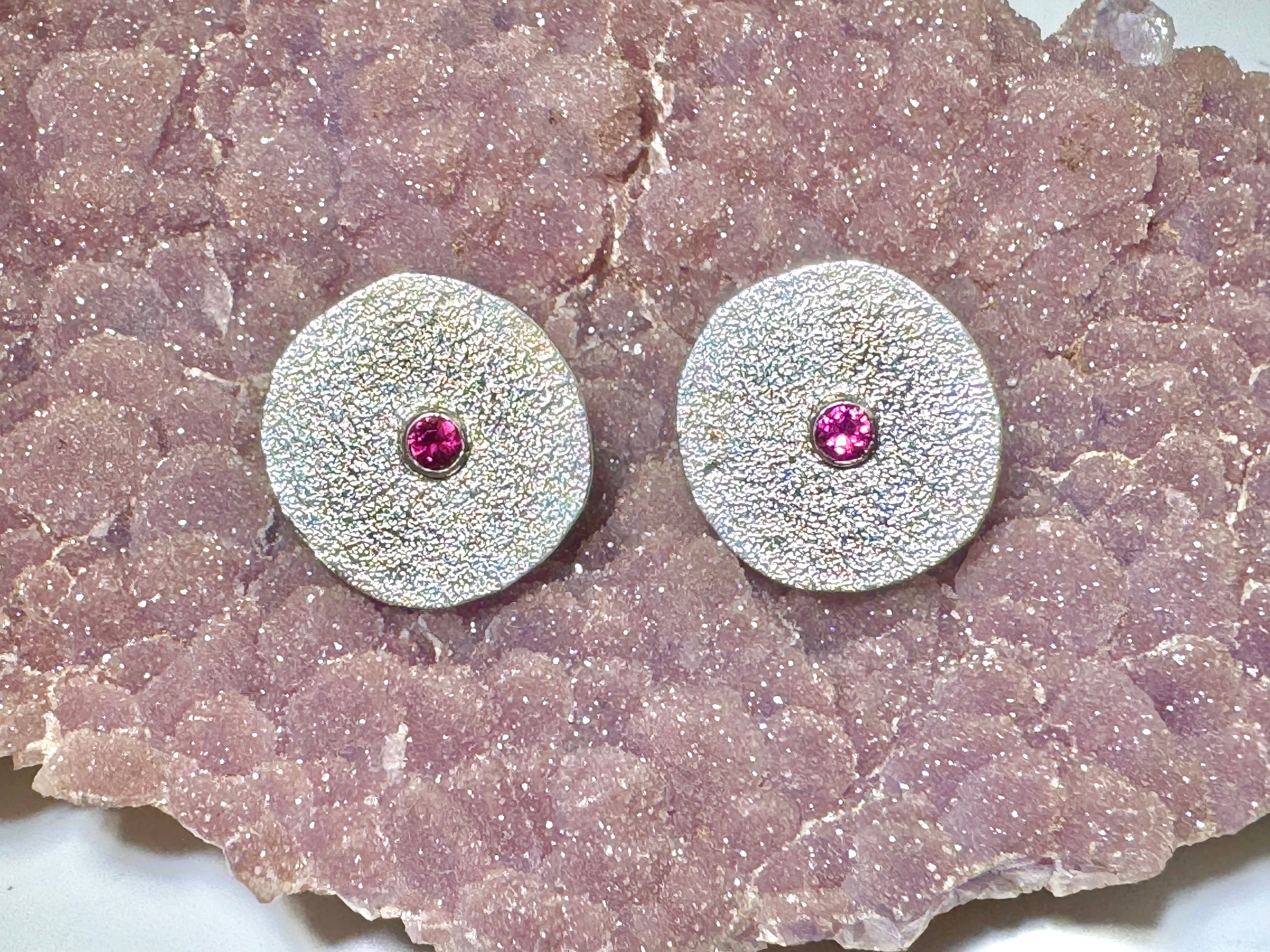 Pink Sapphire Texture Disc Earrings