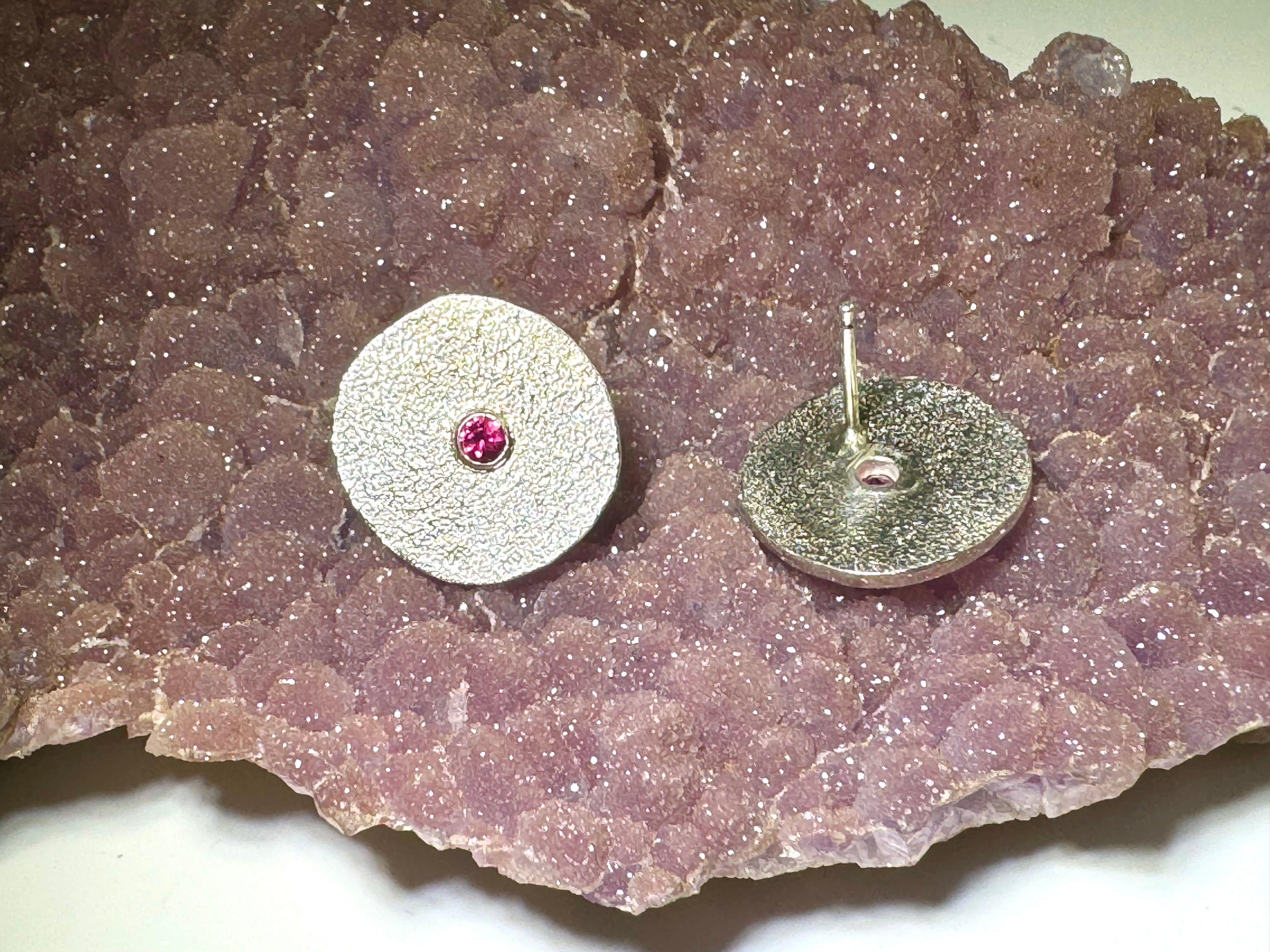 Pink Sapphire Texture Disc Earrings