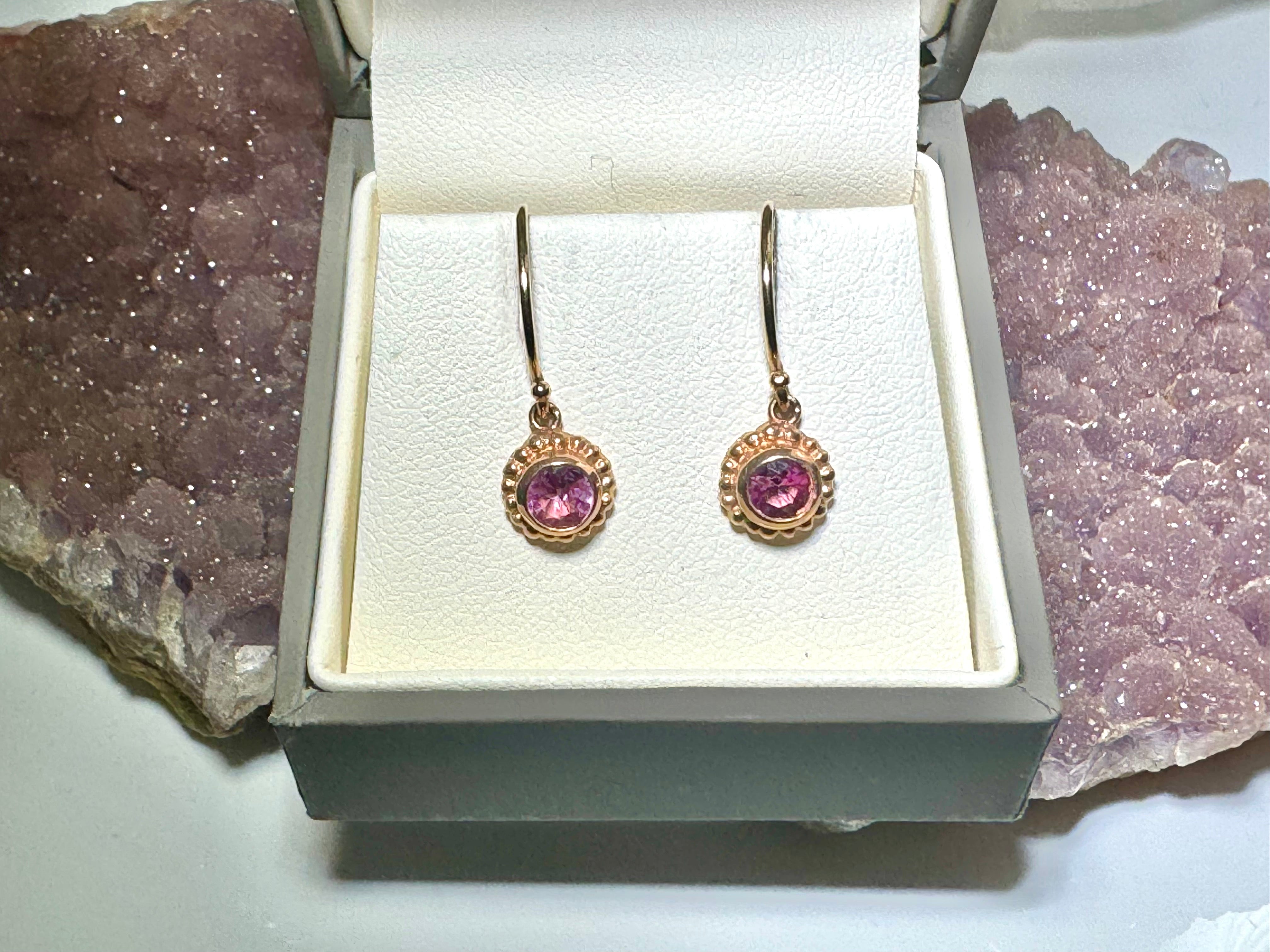 Pink Sapphire Beaded Bezel Earrings