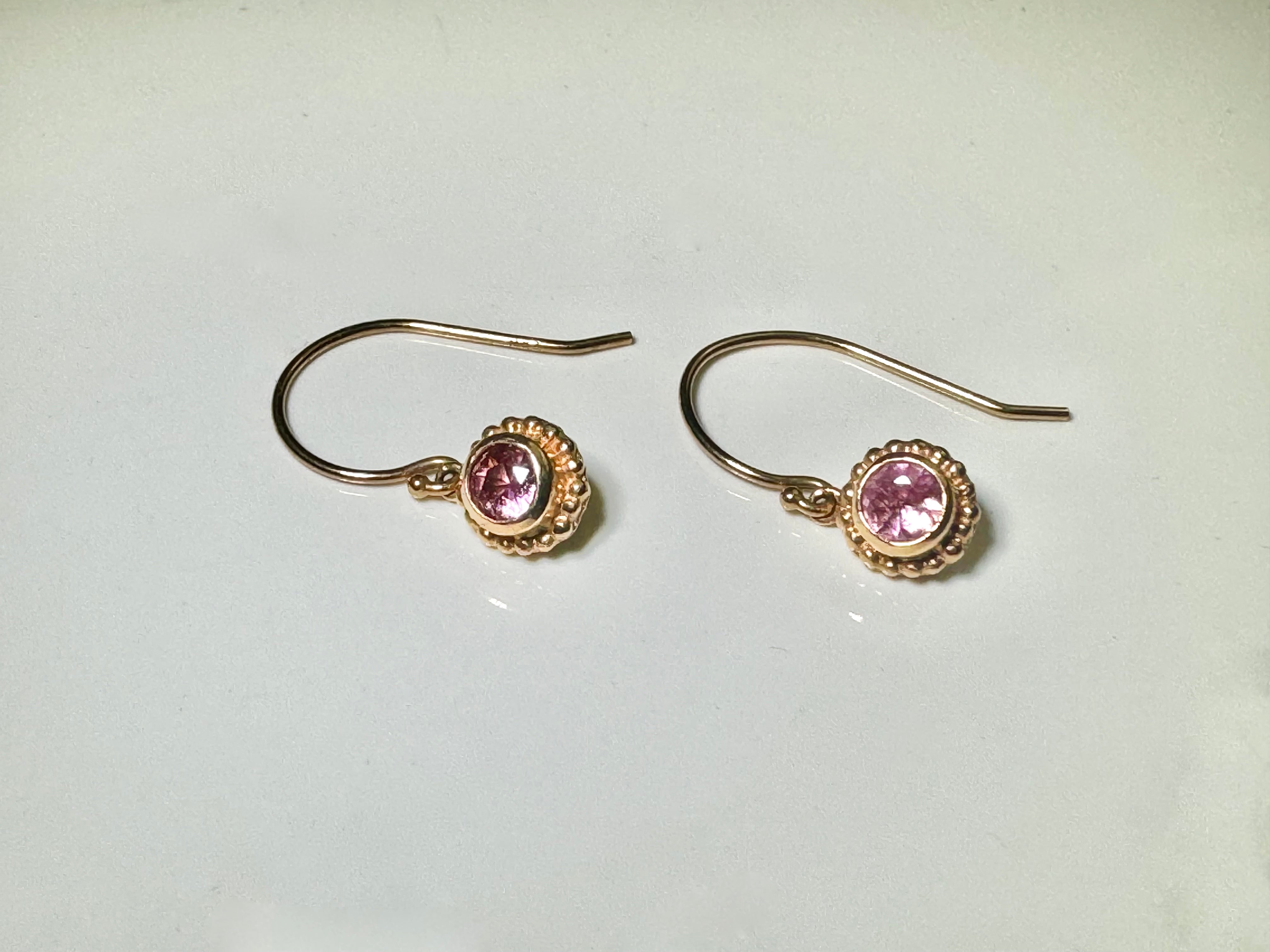 Pink Sapphire Beaded Bezel Earrings