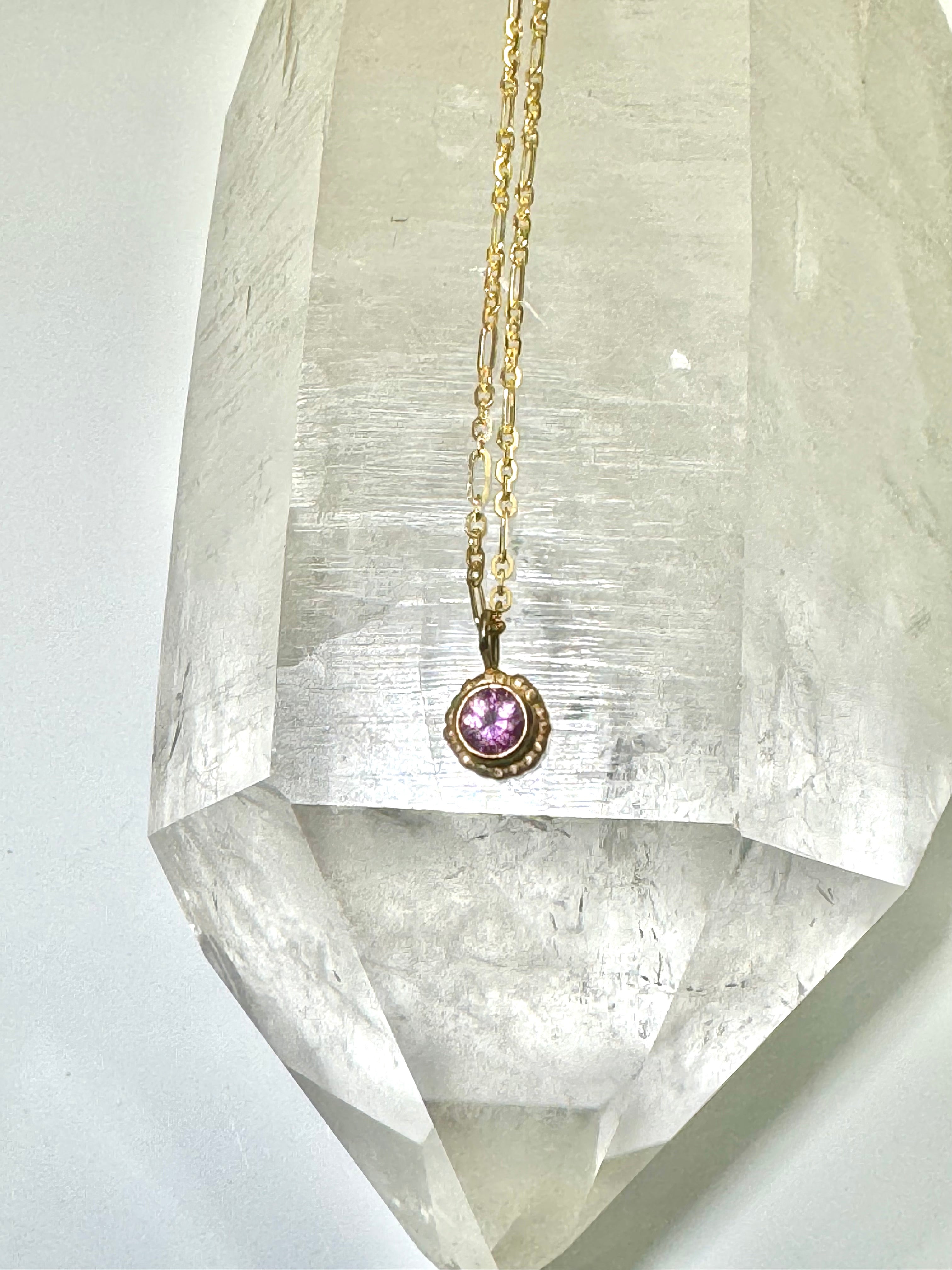 Pink Sapphire Beaded Bezel 14k Pendant