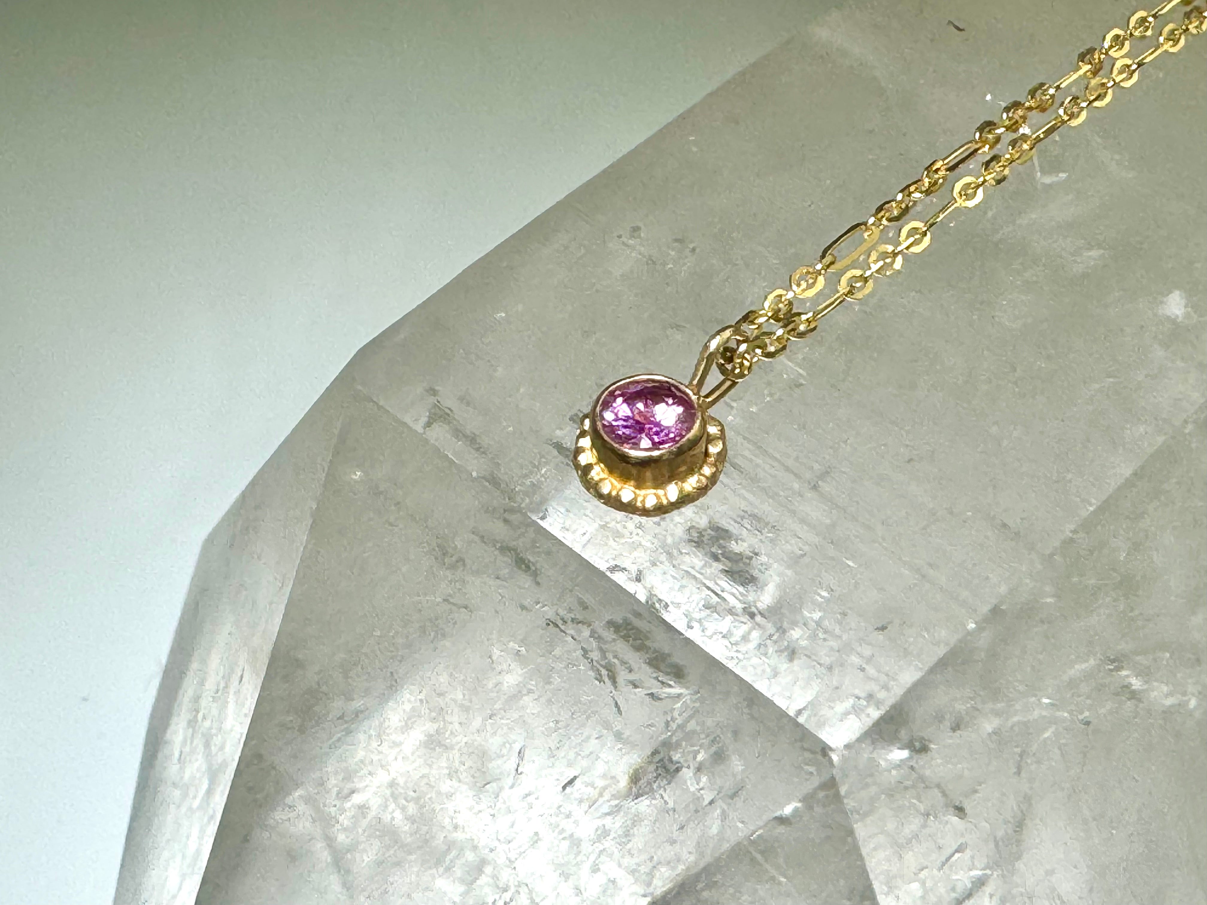 Pink Sapphire Beaded Bezel 14k Pendant