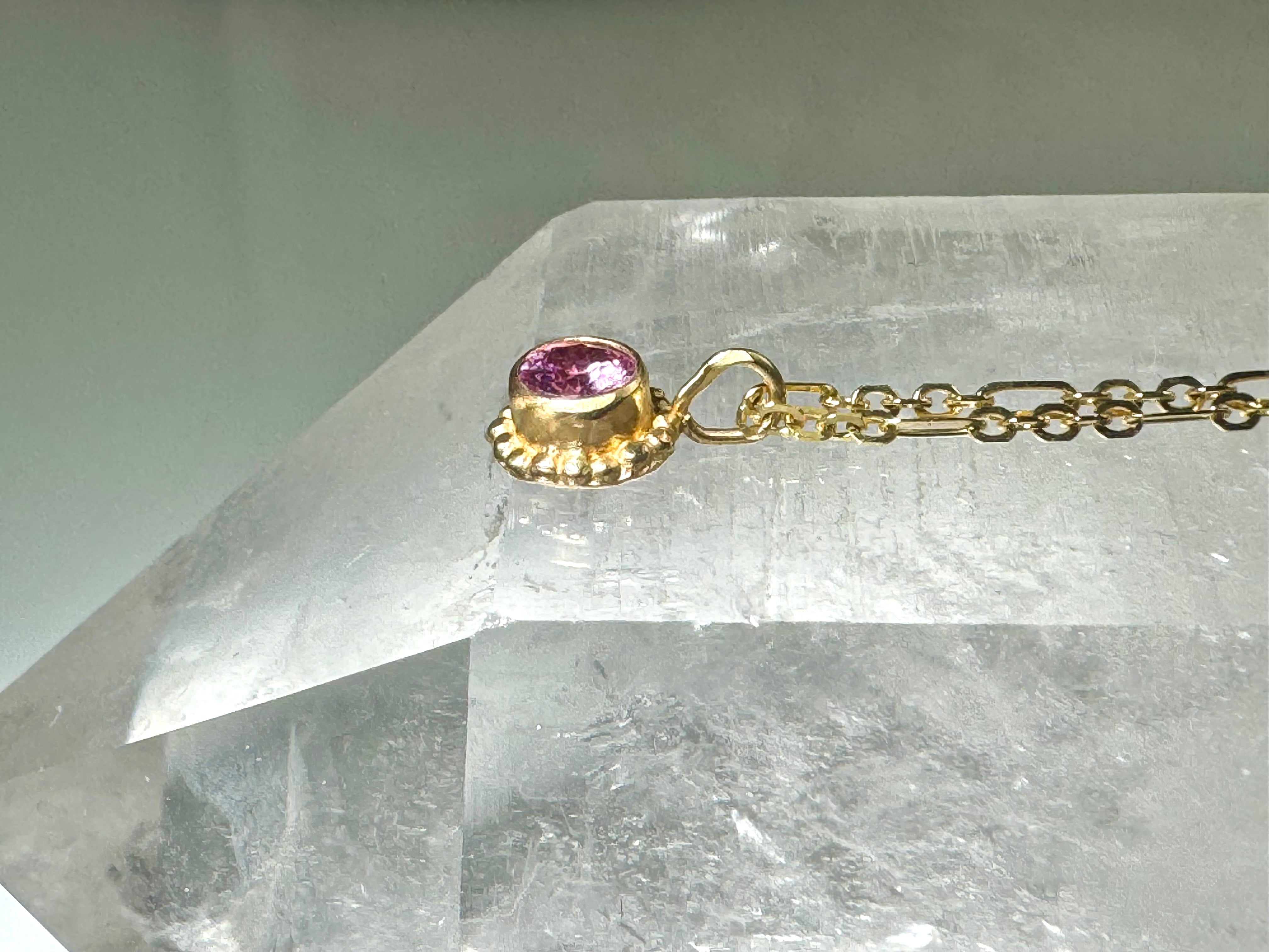 Pink Sapphire Beaded Bezel 14k Pendant