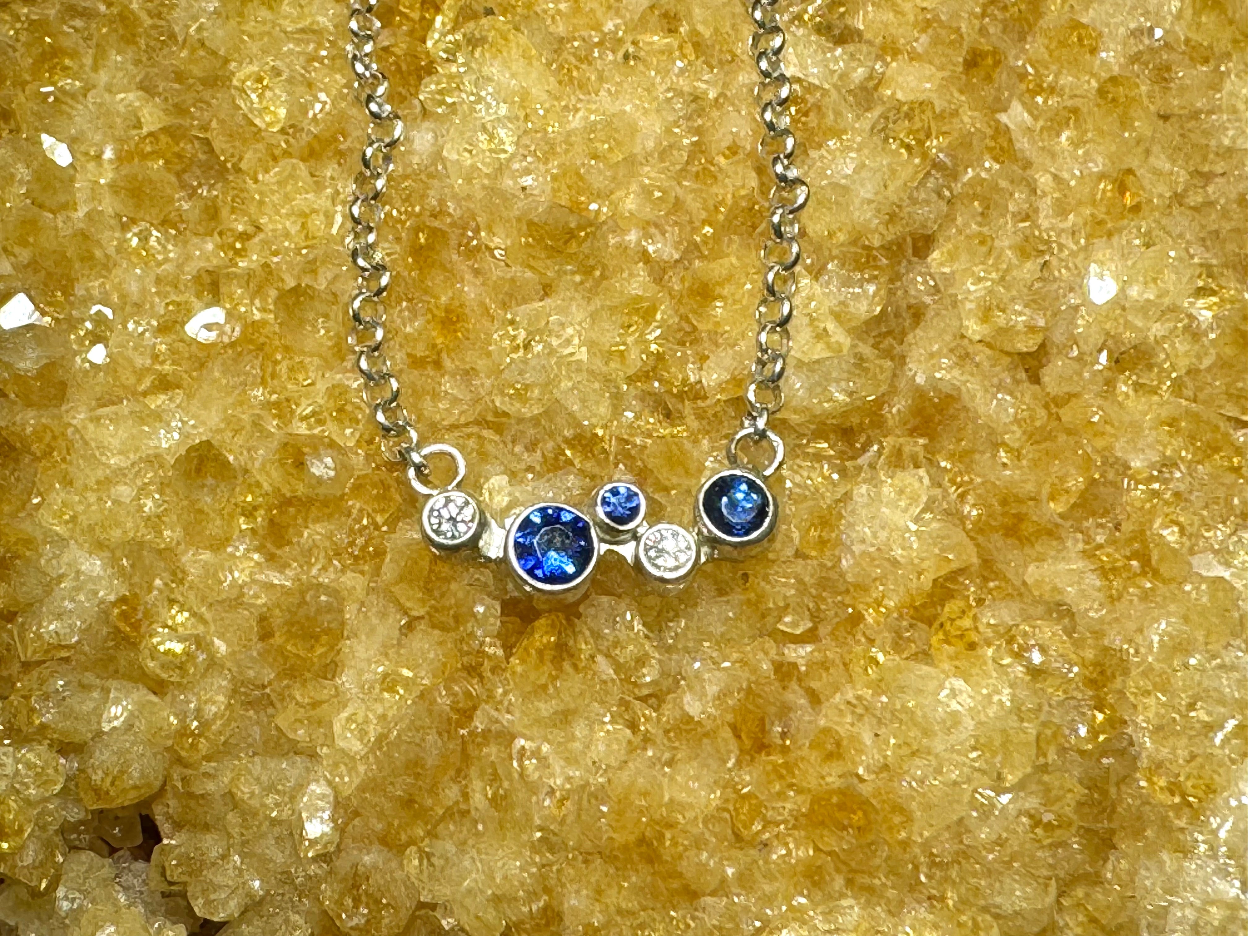 Sapphire Diamond Pebble 14k Necklace