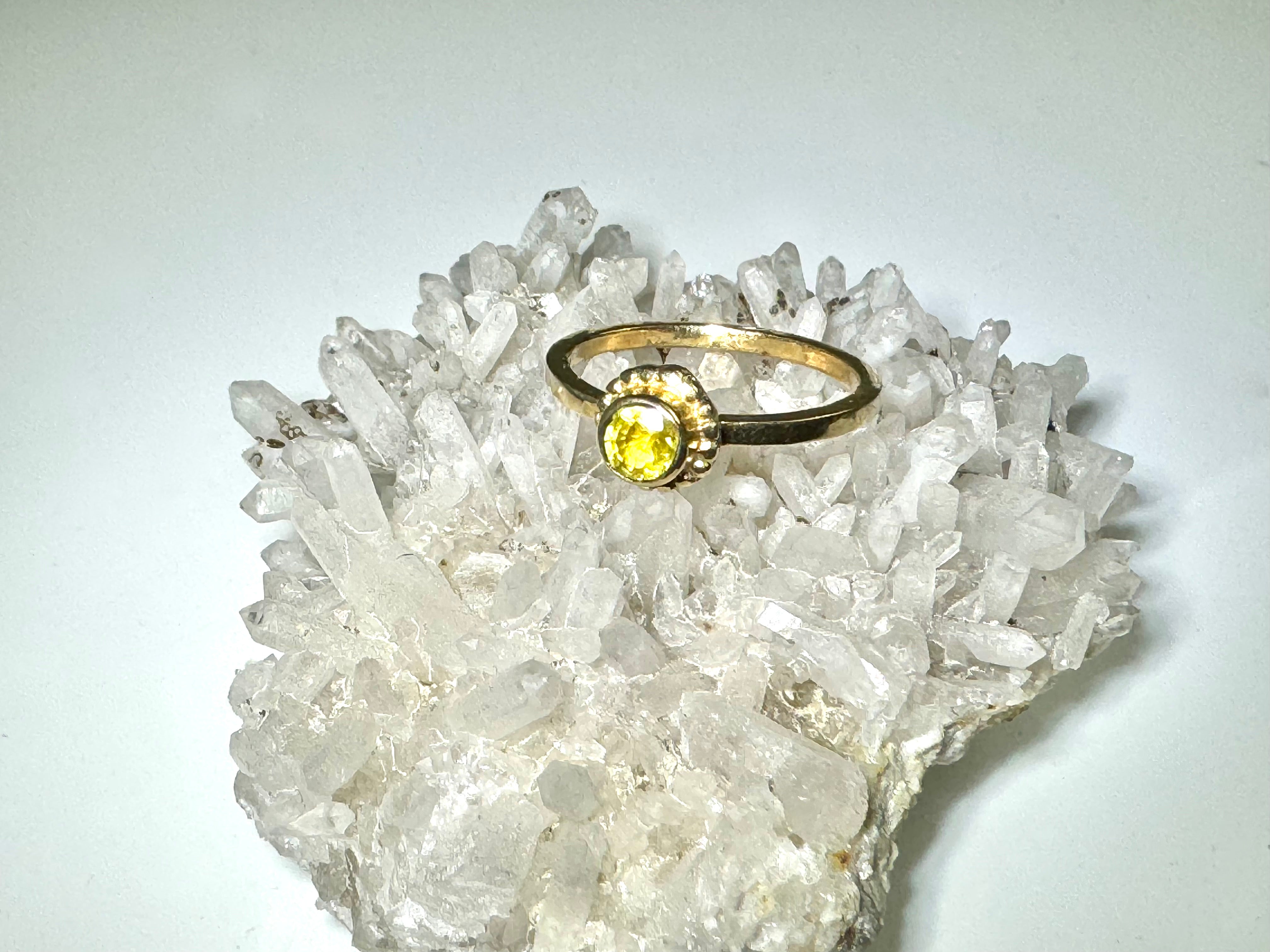 Yellow Sapphire Beaded Bezel 14k Ring