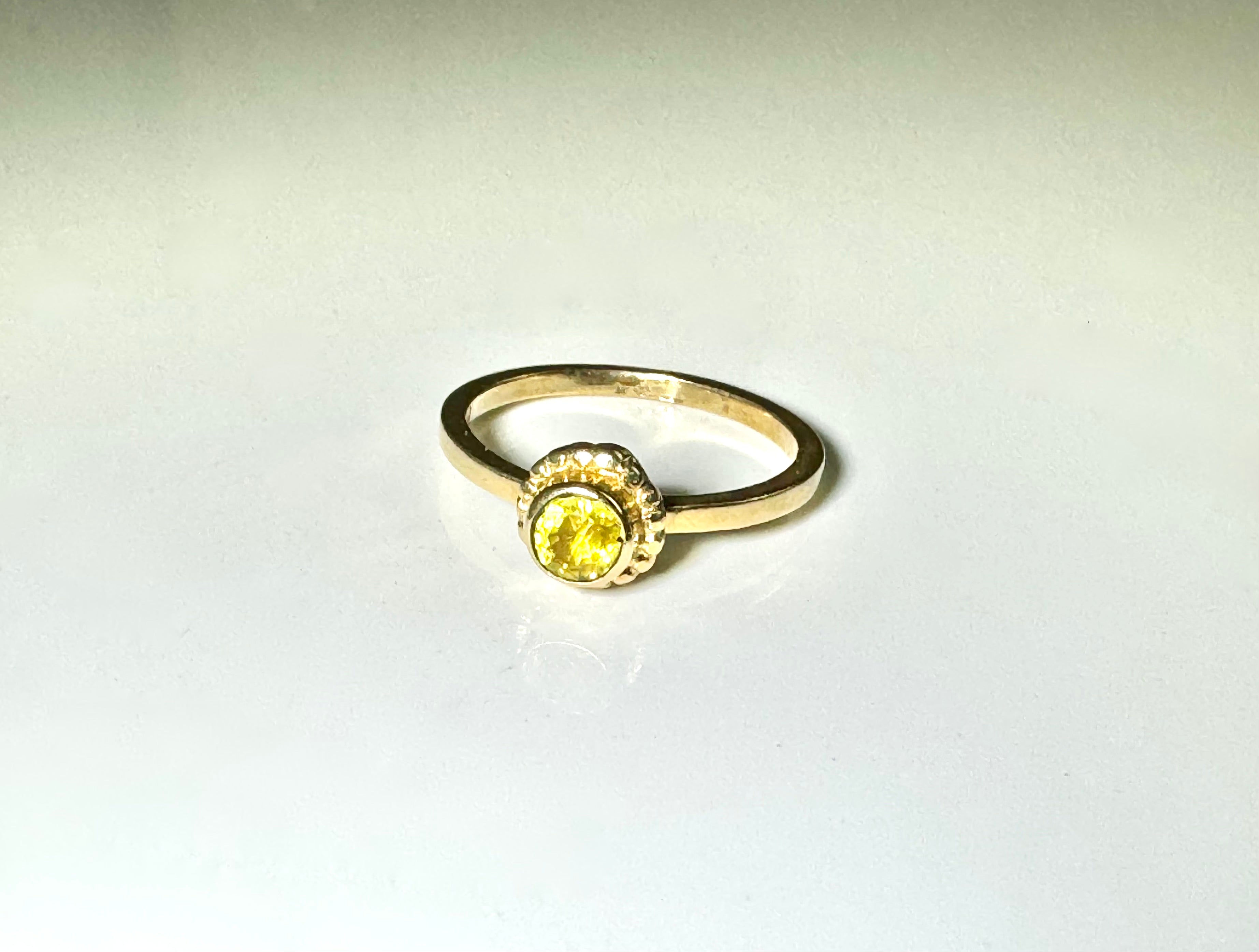 Yellow Sapphire Beaded Bezel 14k Ring