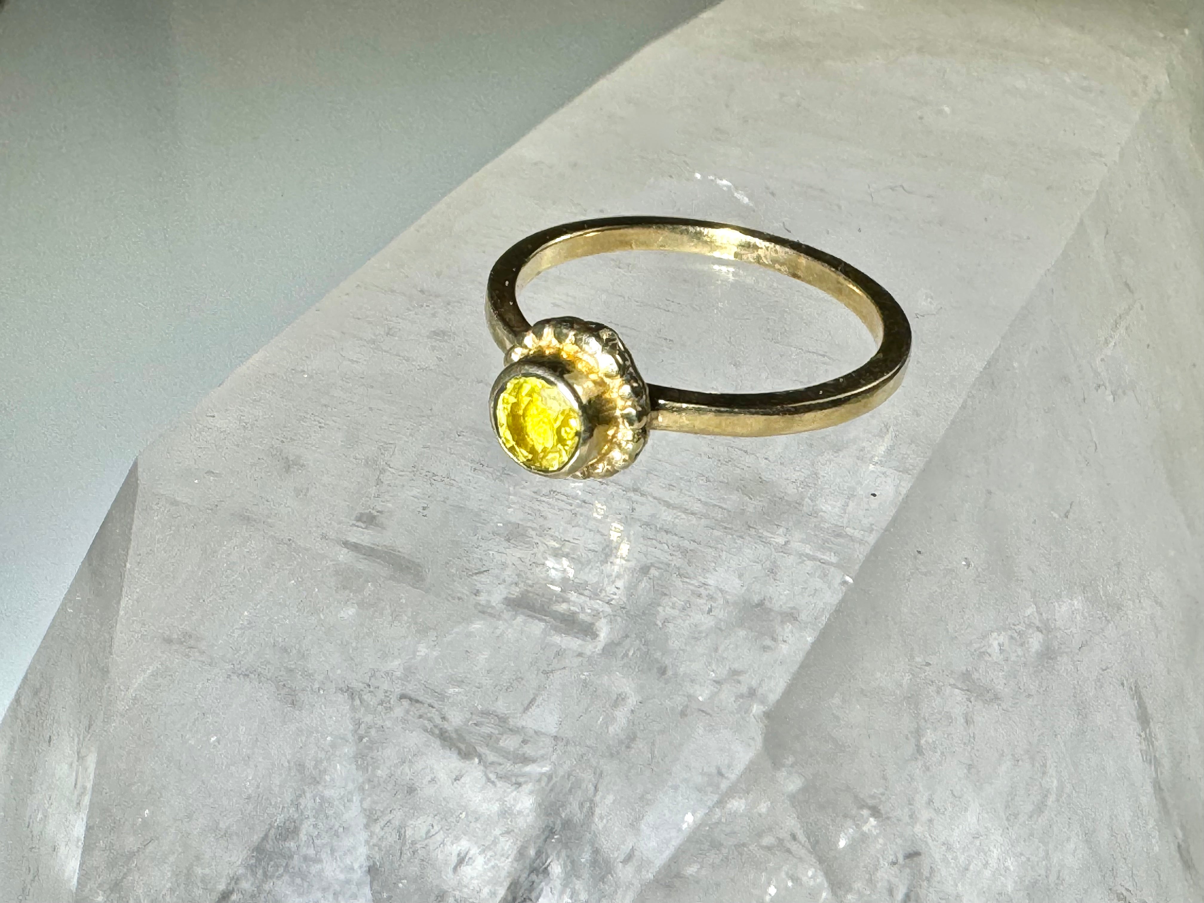 Yellow Sapphire Beaded Bezel 14k Ring