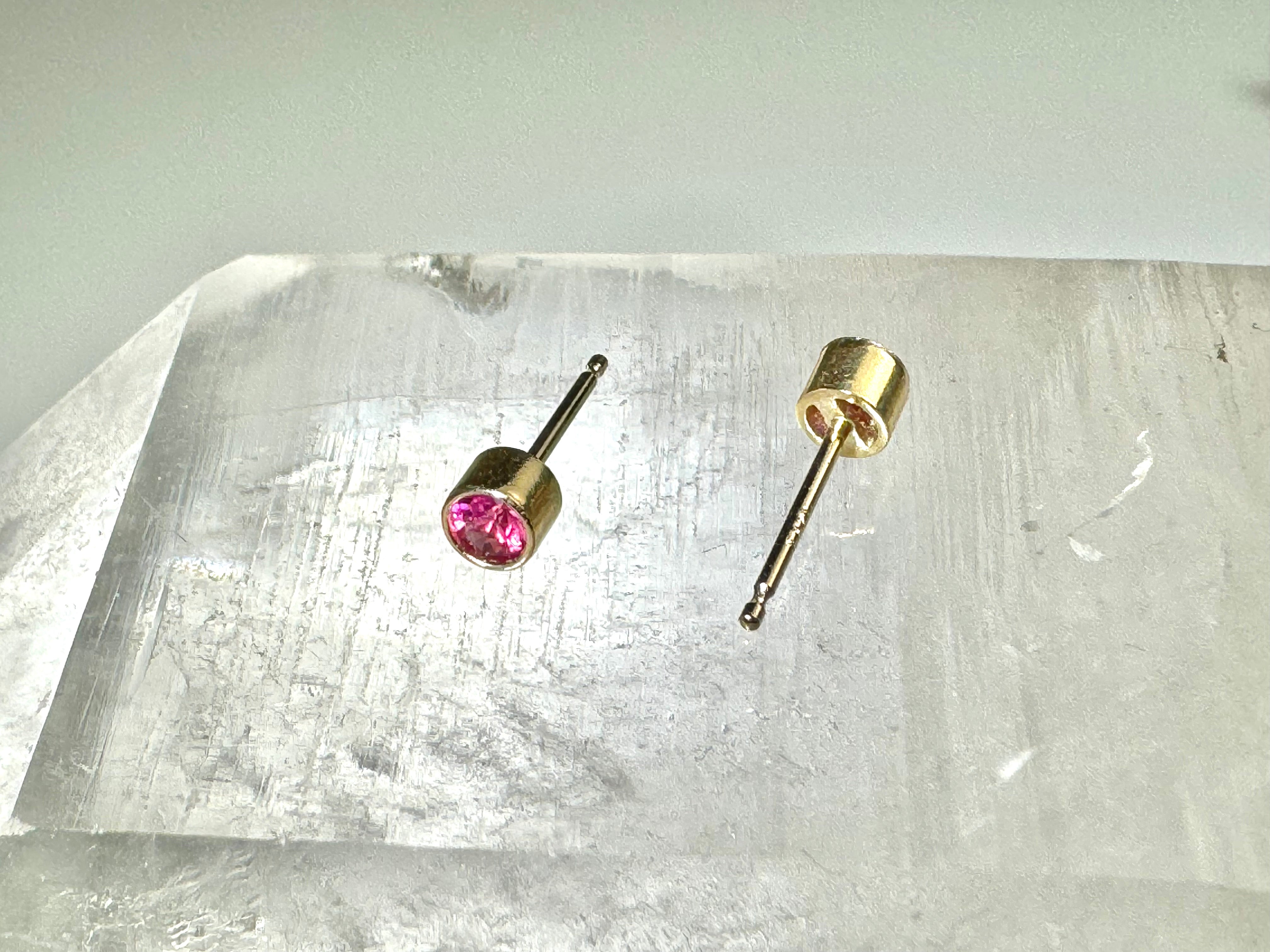 Pink Sapphire Bezel 14k Studs